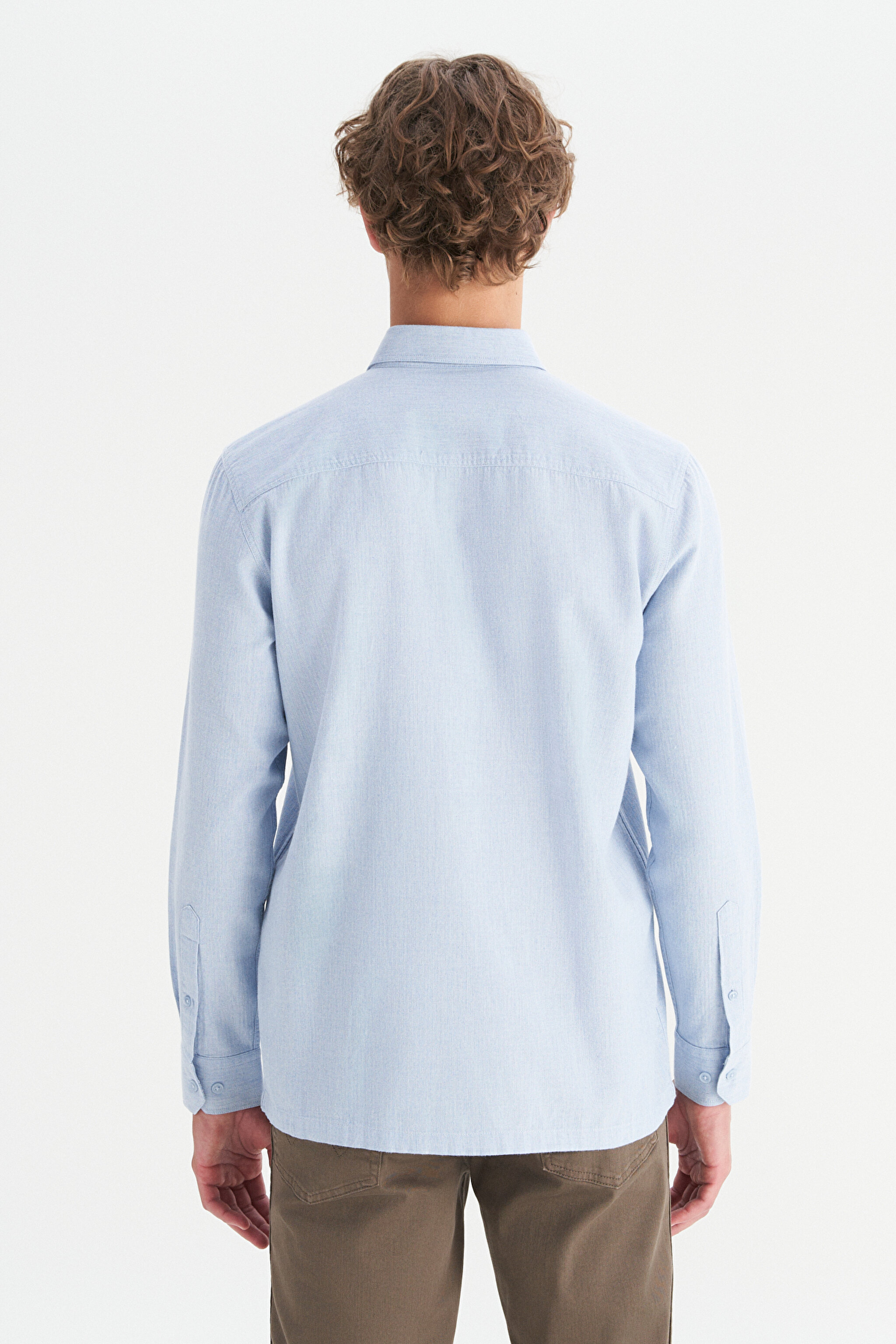 %100 Pamuk Regular Fit Normal Kesim Mavi Gömlek - Blue-W2520583400 (görsel 5)