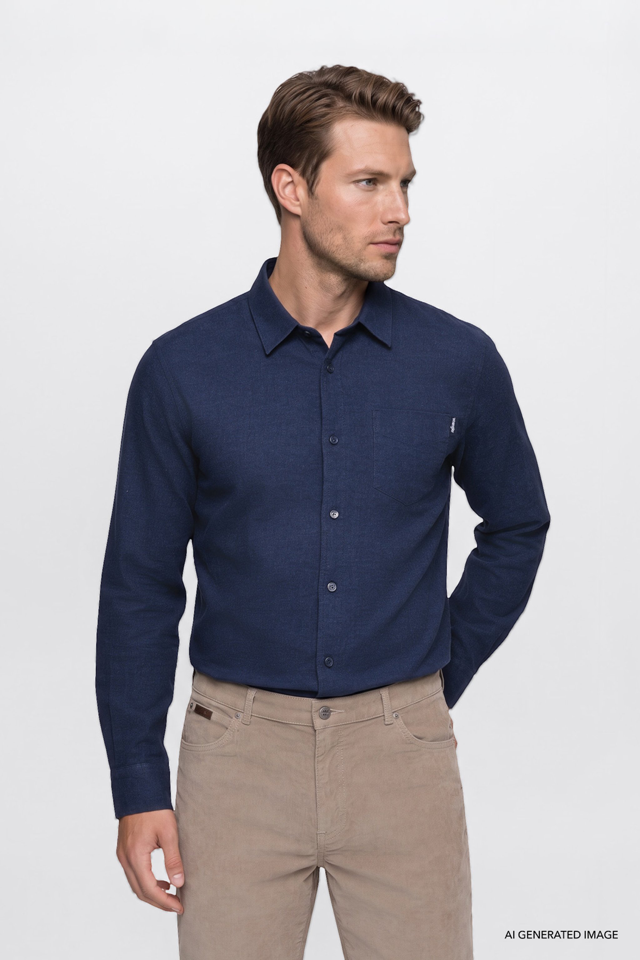 %100 Pamuk Regular Fit Normal Kesim Lacivert Gömlek - Navy-W2520583410 (görsel 3)