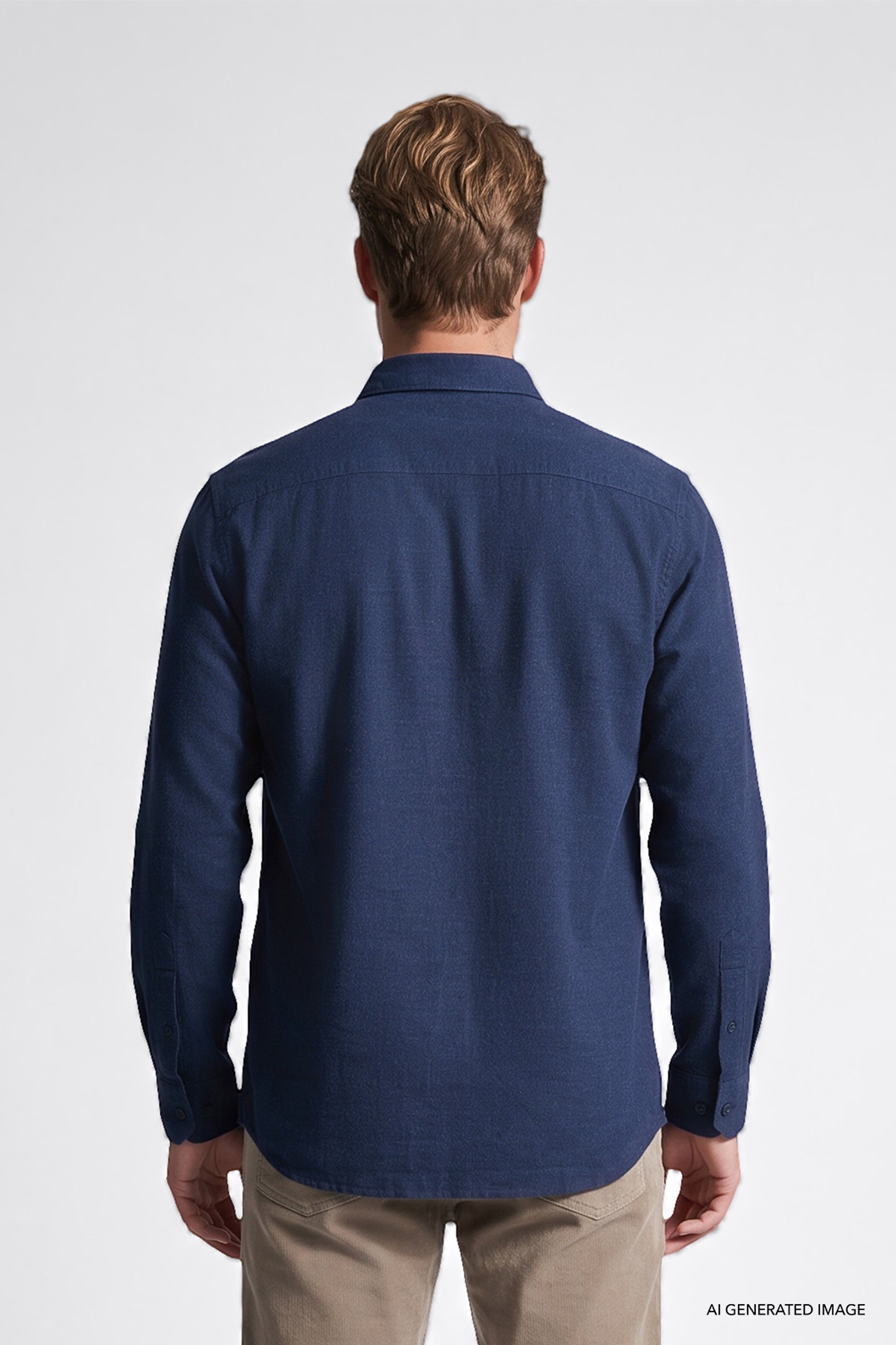%100 Pamuk Regular Fit Normal Kesim Lacivert Gömlek - Navy-W2520583410 (görsel 4)