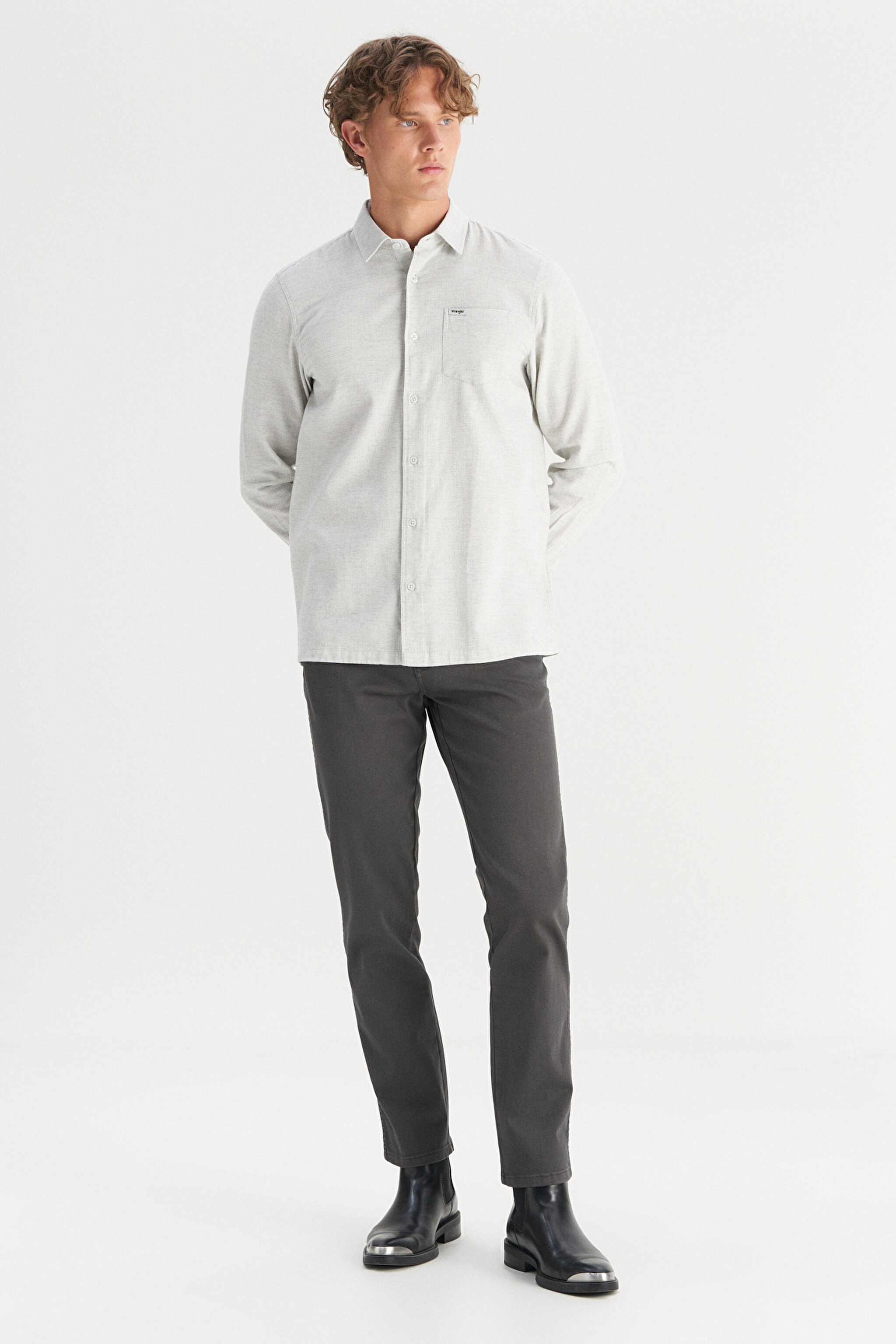 %100 Pamuk Regular Fit Normal Kesim Gri Gömlek - Gray-W2520584035 (görsel 2)