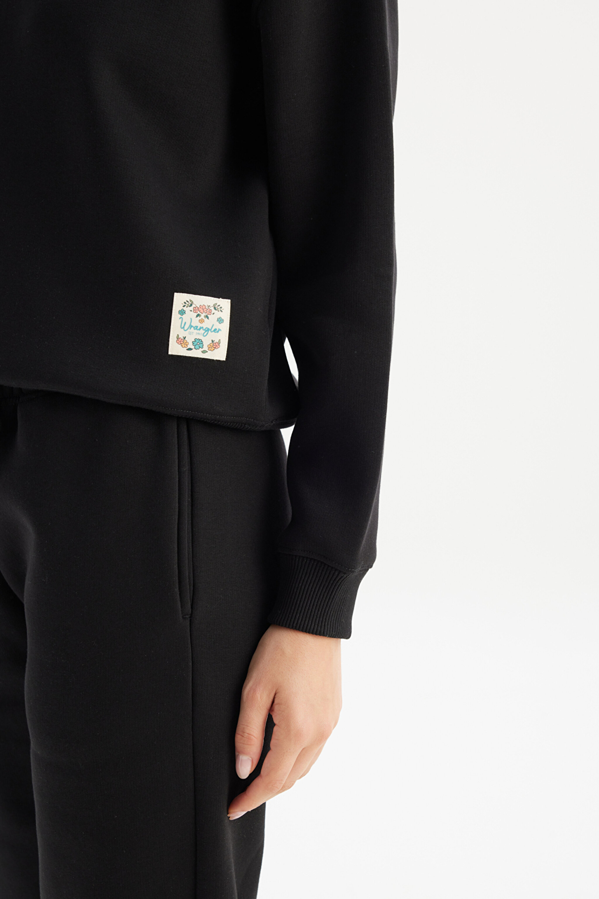 Relaxed Fit Geniş Kesim Bisiklet Yaka İçi Polarlı Siyah Sweatshirt - Black-W2520586001 (görsel 5)