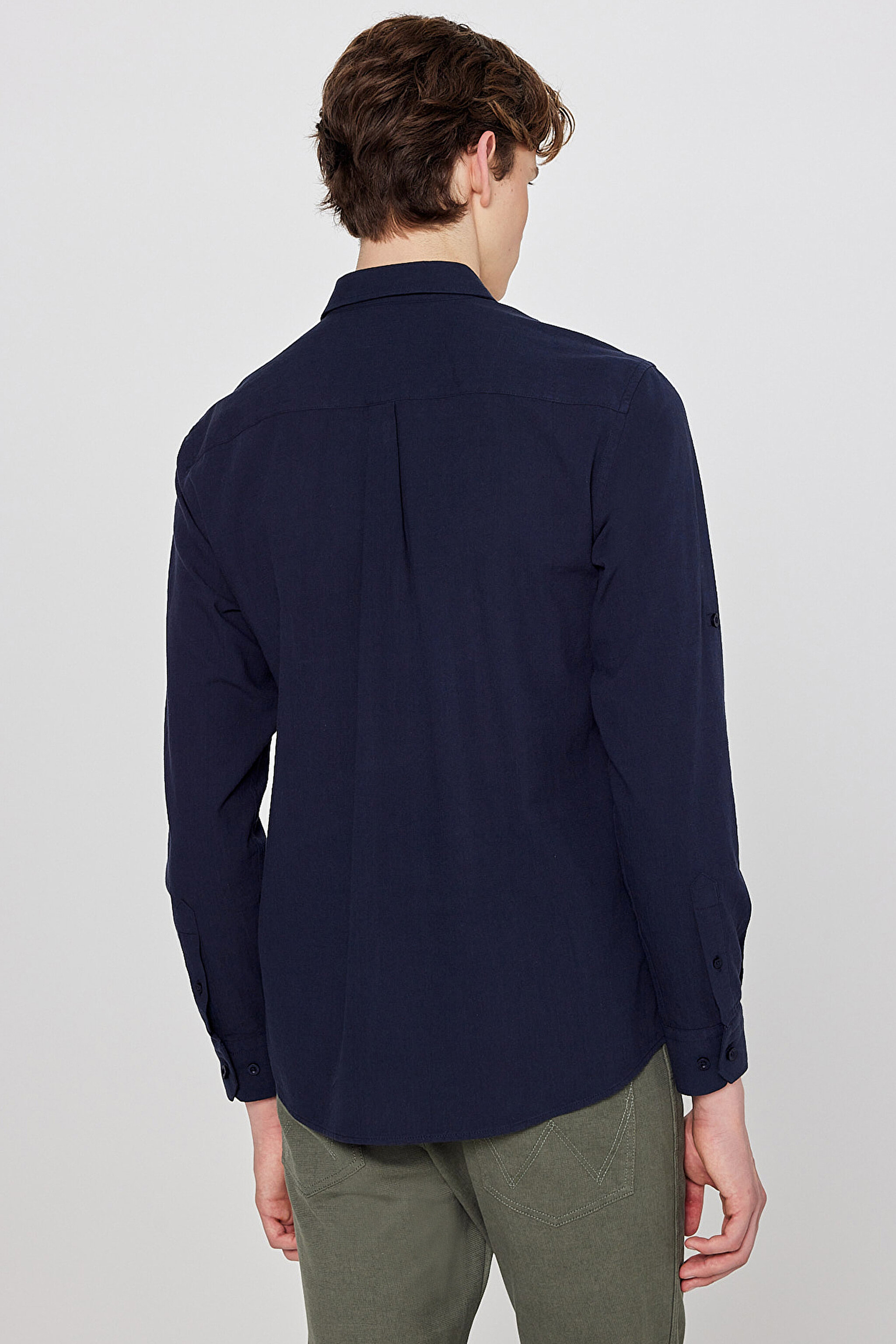 %100 Pamuk Regular Fit Normal Kesim Cepli Gömlek - Navy-W2610001410 (görsel 5)