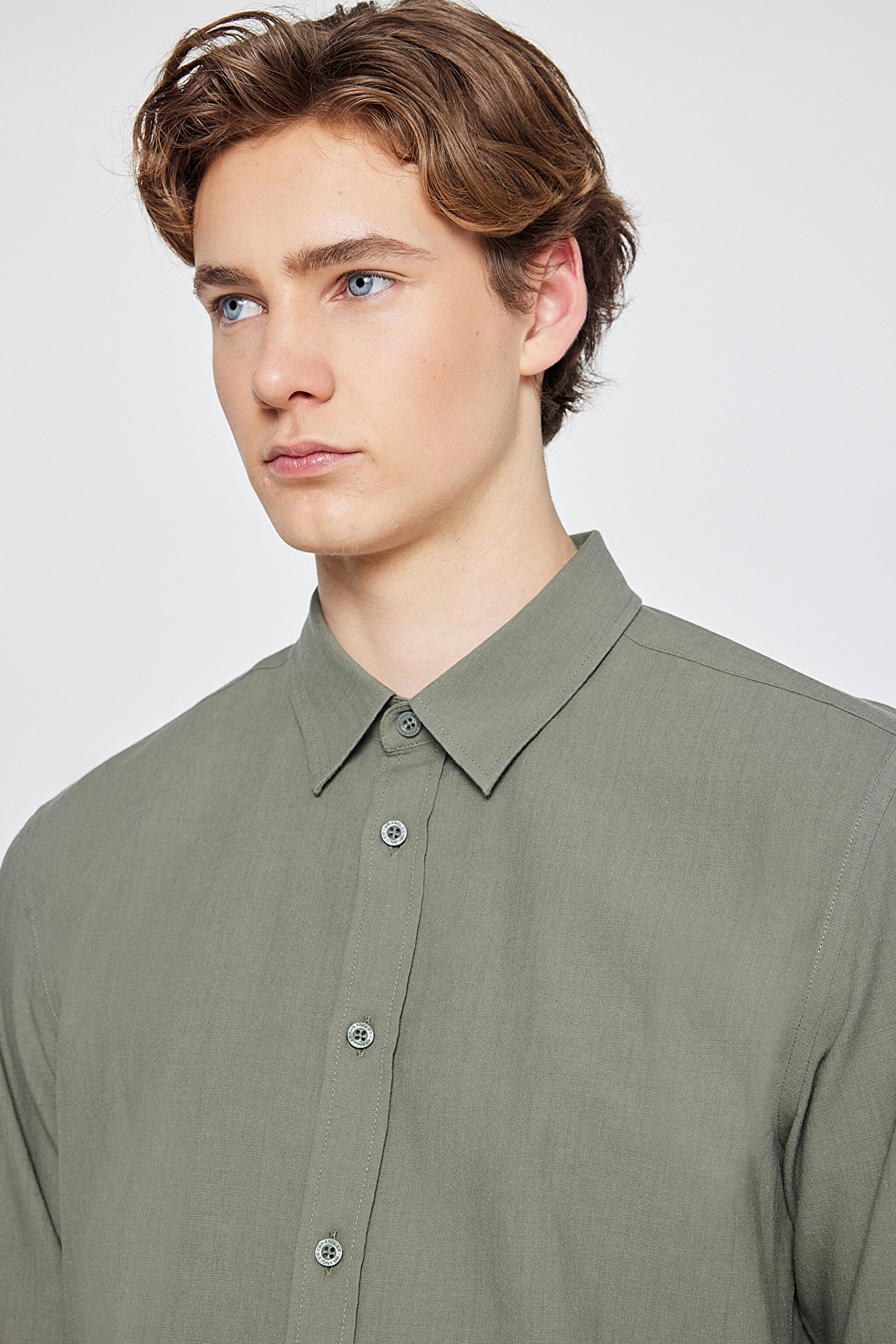 %100 Pamuk Regular Fit Normal Kesim Cepli Gömlek - Khaki-W2610001801 (görsel 4)
