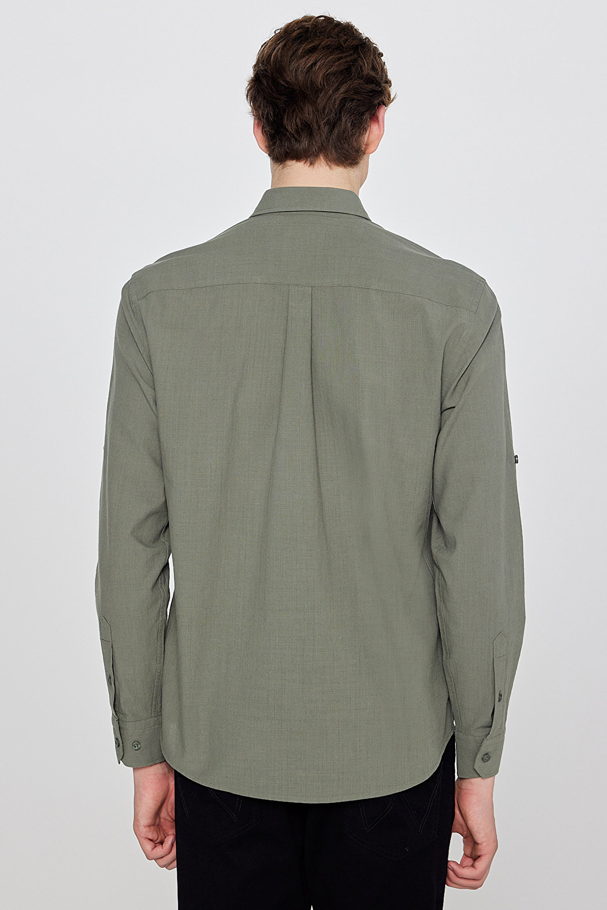 %100 Pamuk Regular Fit Normal Kesim Cepli Gömlek - Khaki-W2610001801 (görsel 5)