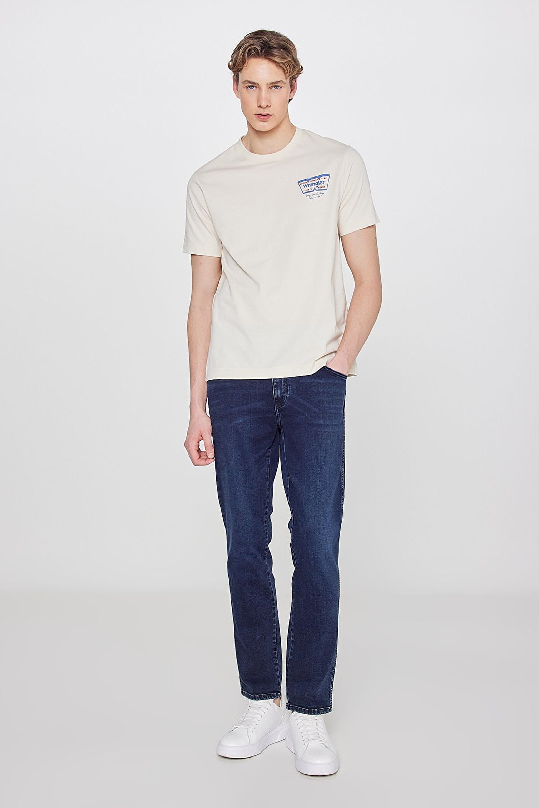 %100 Pamuk Regular Fit Normal Kesim Logo Detaylı Tişört - Beige-W2610018614 (görsel 3)