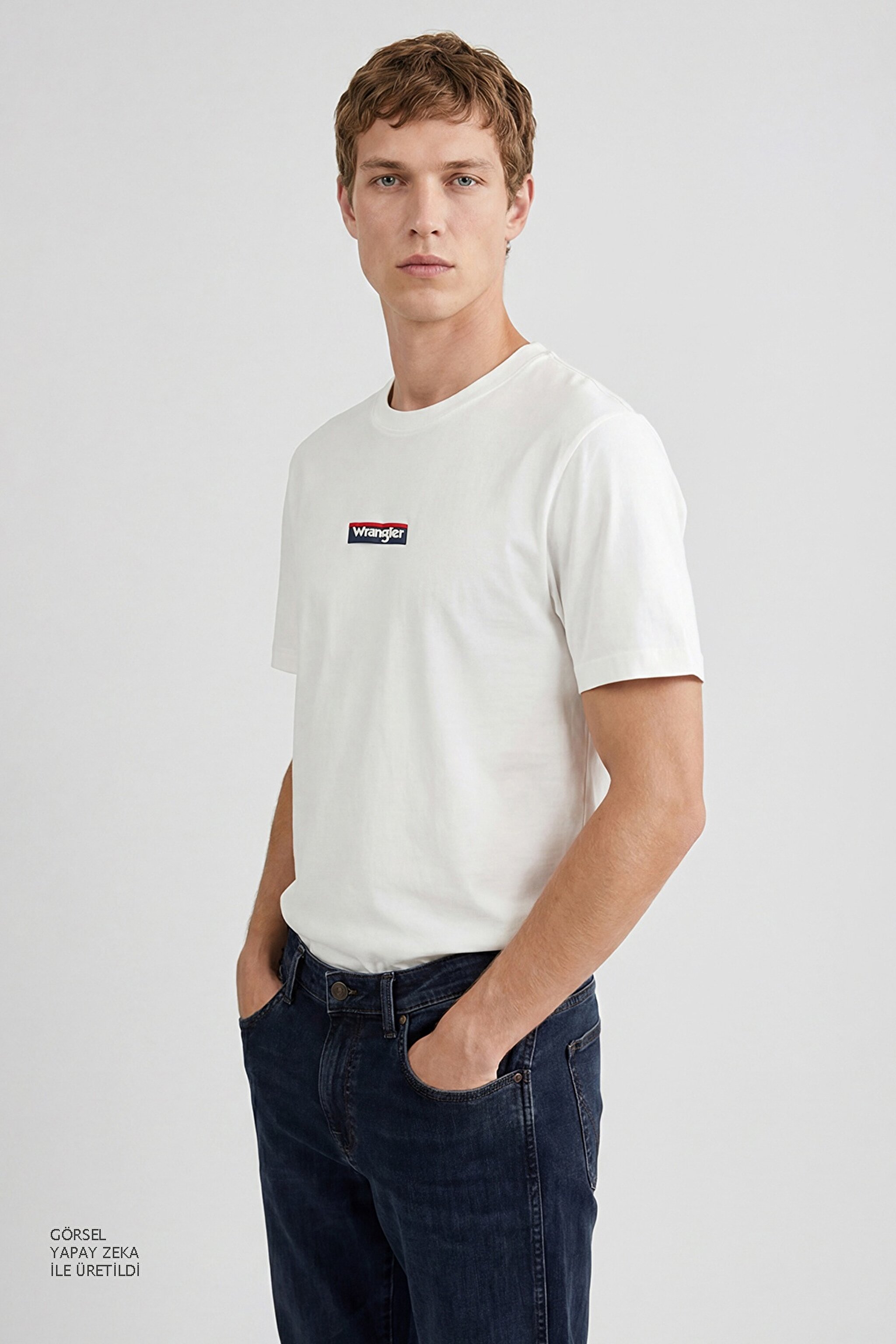 %100 Pamuk Relaxed Fit Rahat Kesim Bisiklet Yaka Logo Detaylı Tişört - Off White-W2610068102