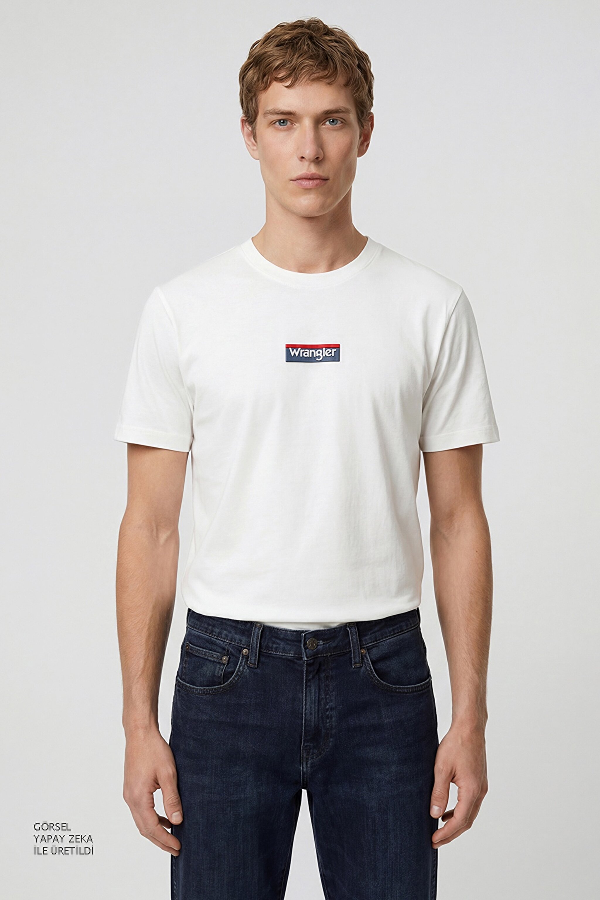 %100 Pamuk Relaxed Fit Rahat Kesim Bisiklet Yaka Logo Detaylı Tişört - Off White-W2610068102 (görsel 2)
