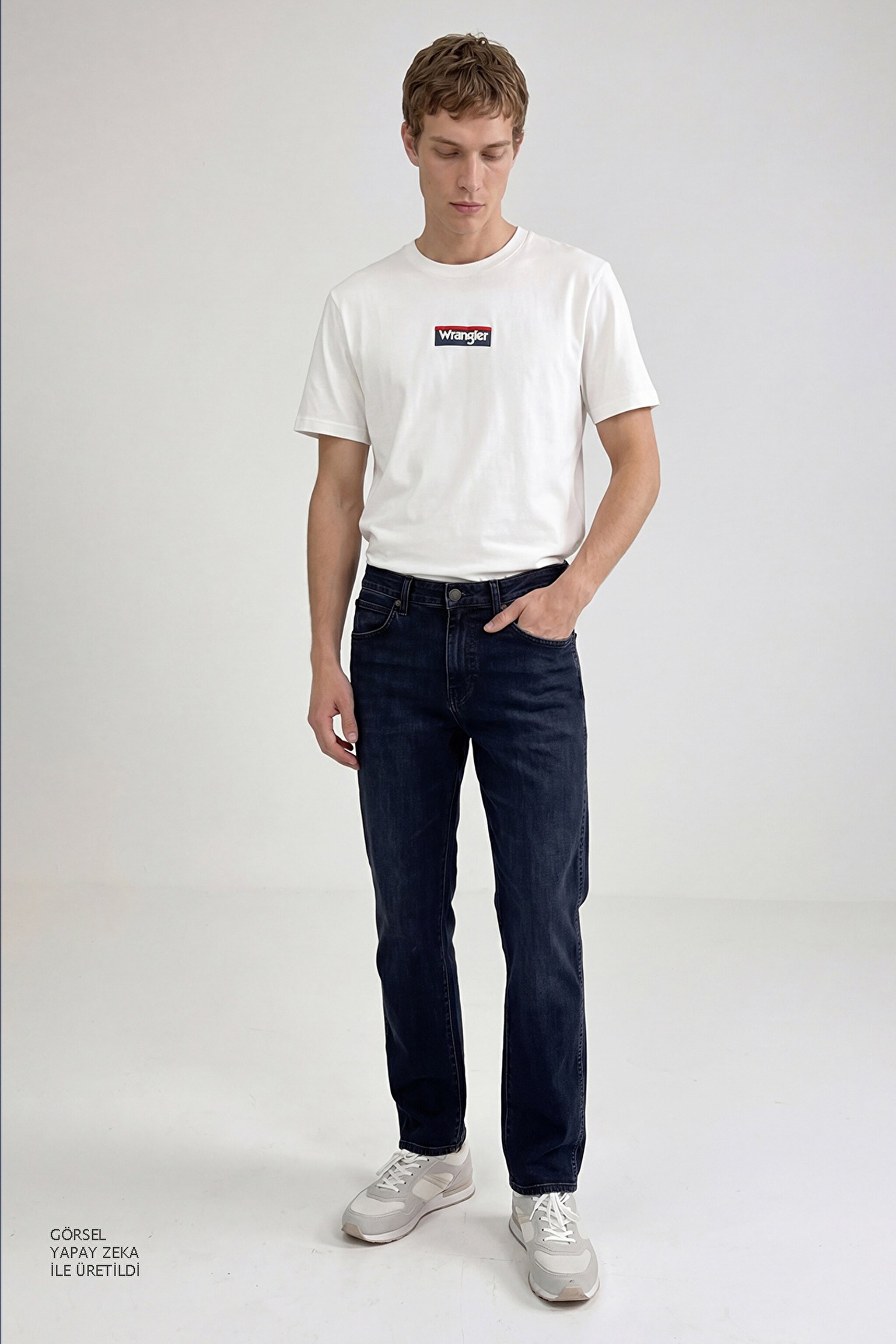 %100 Pamuk Relaxed Fit Rahat Kesim Bisiklet Yaka Logo Detaylı Tişört - Off White-W2610068102 (görsel 3)