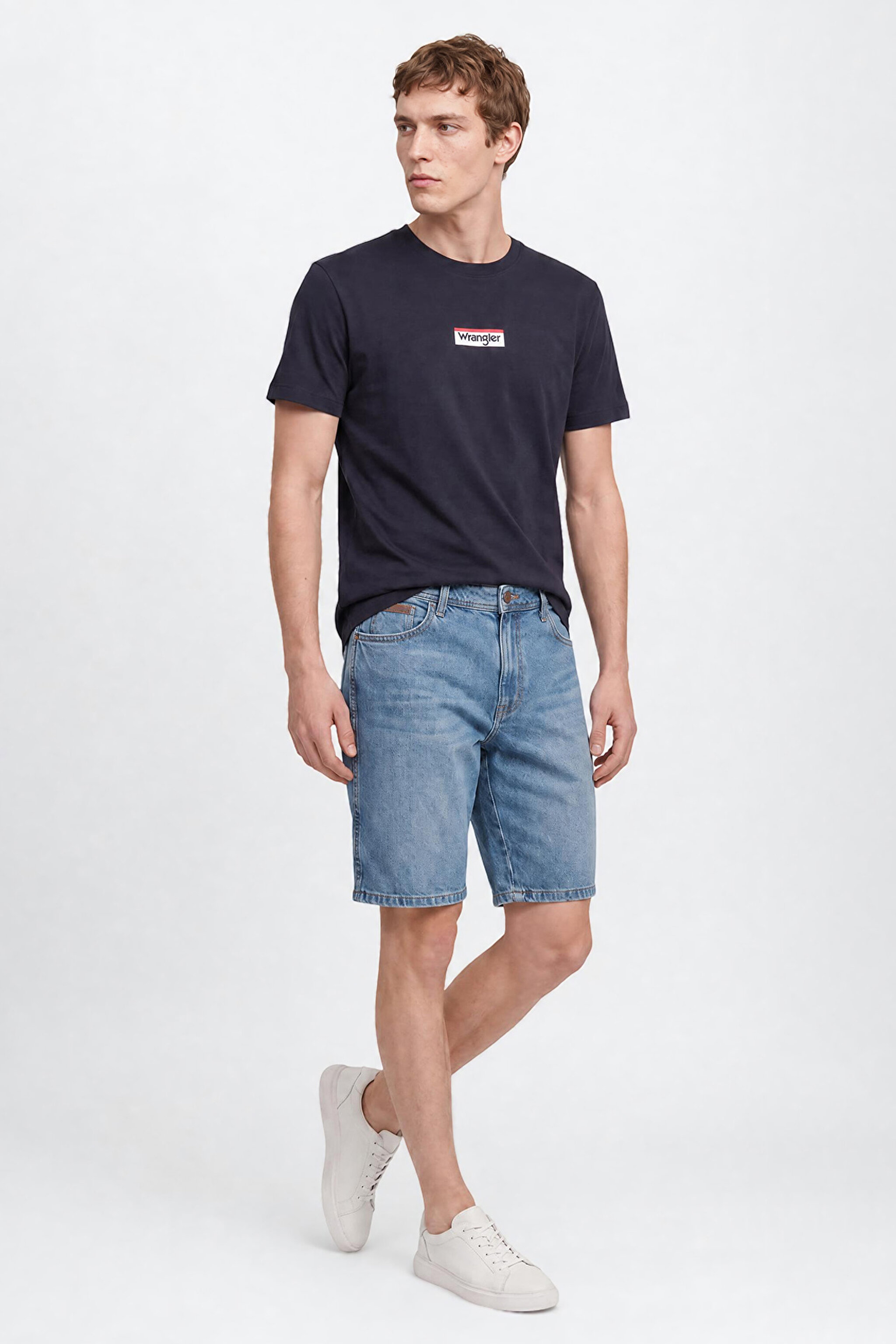 %100 Pamuk Relaxed Fit Rahat Kesim Bisiklet Yaka Logo Detaylı Tişört - Navy-W2610068410 (görsel 2)