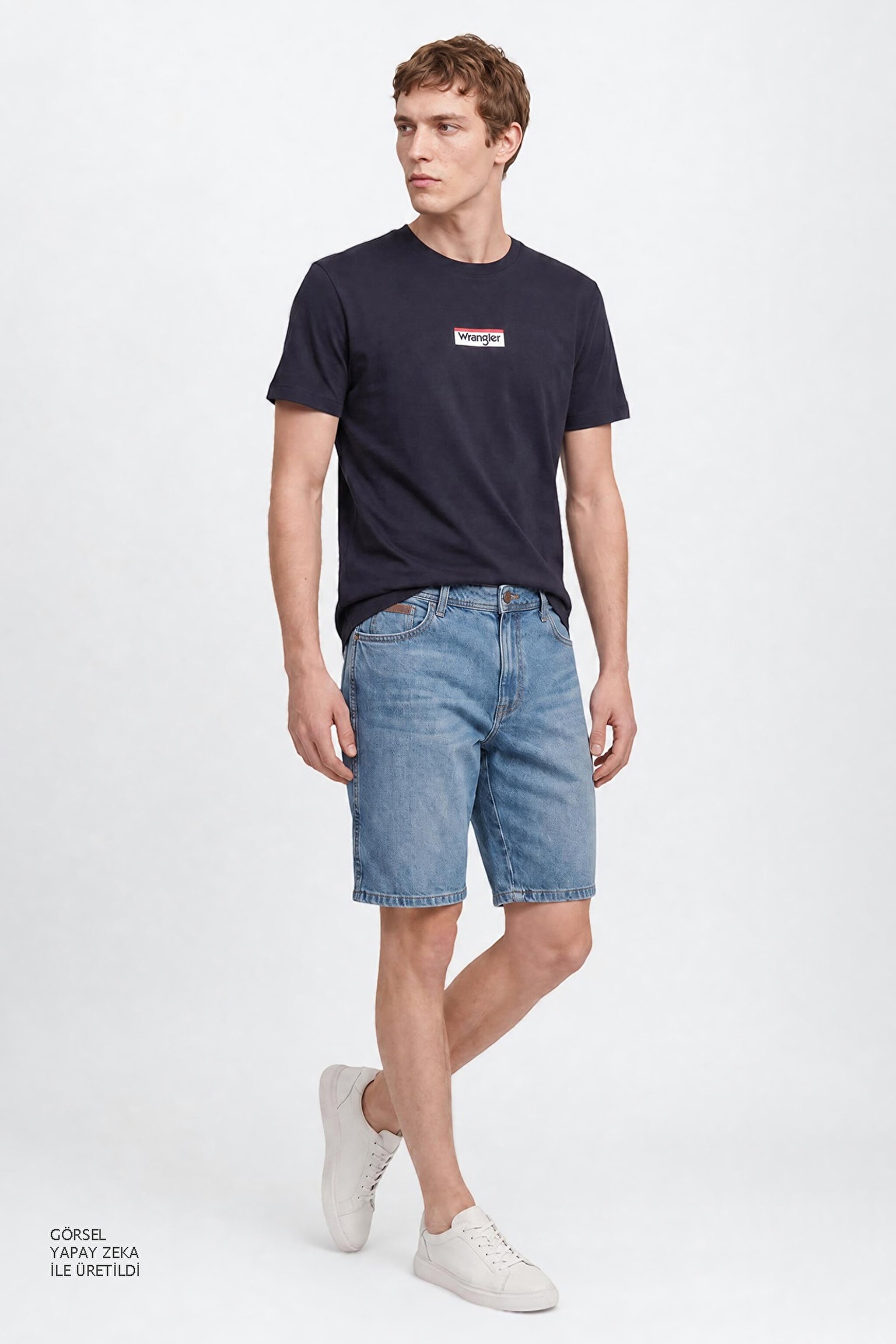 %100 Pamuk Relaxed Fit Rahat Kesim Bisiklet Yaka Logo Detaylı Tişört - Navy-W2610068410 (görsel 3)