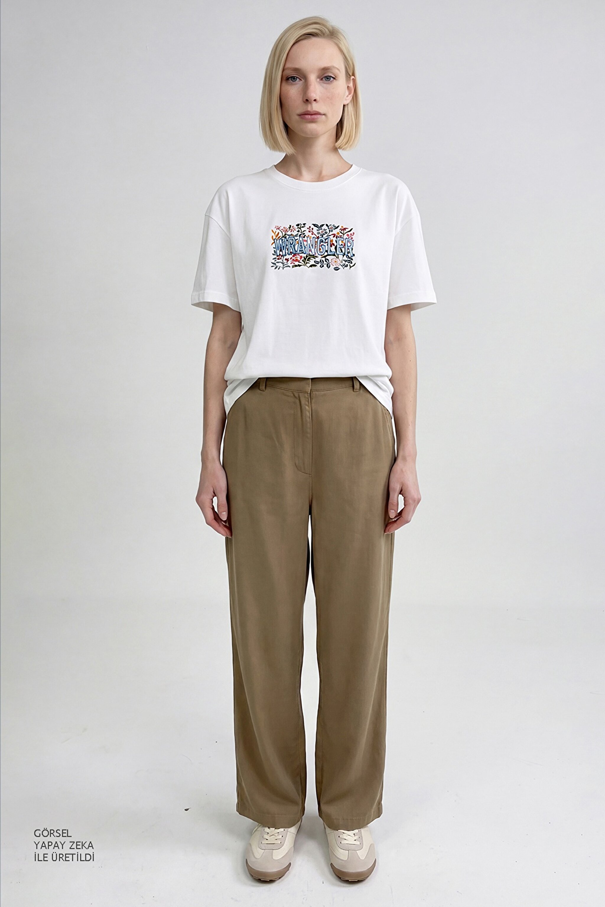 %100 Pamuk Relaxed Fit Rahat Kesim Bisiklet Yaka Logo Detaylı Tişört - White-W2610089100 (görsel 5)