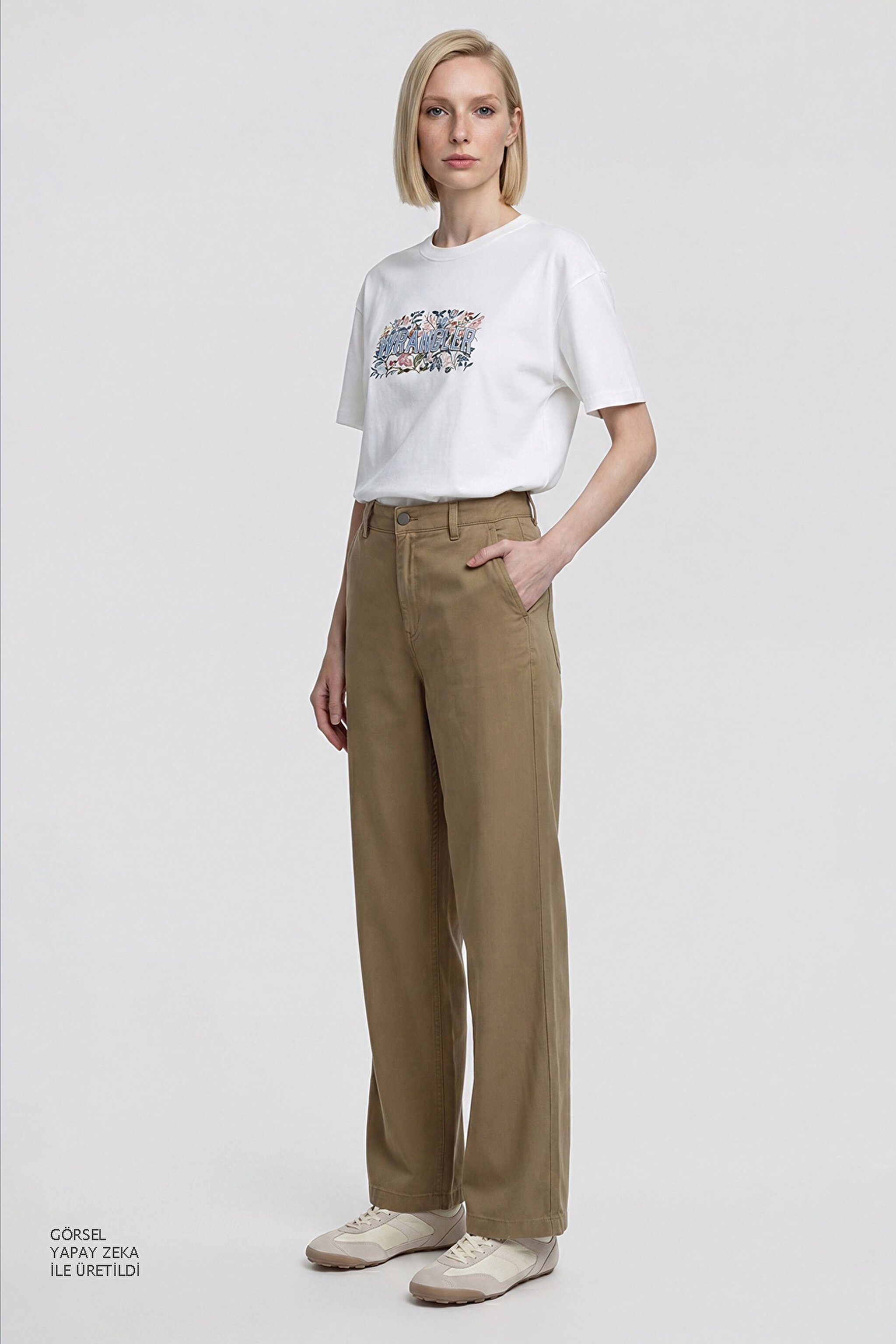 %100 Pamuk Relaxed Fit Rahat Kesim Bisiklet Yaka Logo Detaylı Tişört - White-W2610089100 (görsel 7)