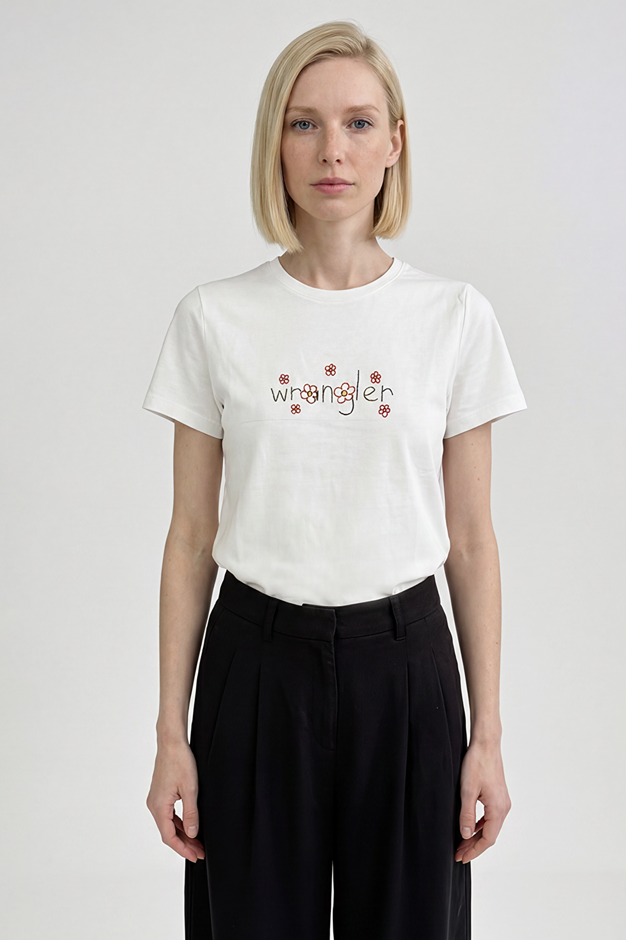 %100 Pamuk Regular Fit Normal Kesim Bisiklet Yaka Logo Detaylı Tişört - Off White-W2610103102
