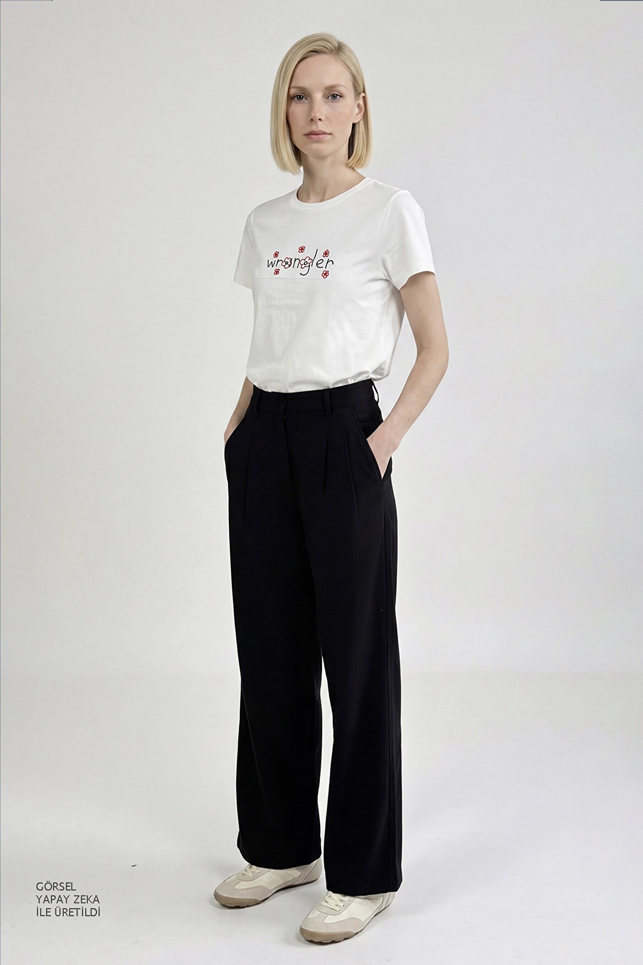%100 Pamuk Regular Fit Normal Kesim Bisiklet Yaka Logo Detaylı Tişört - Off White-W2610103102 (görsel 3)