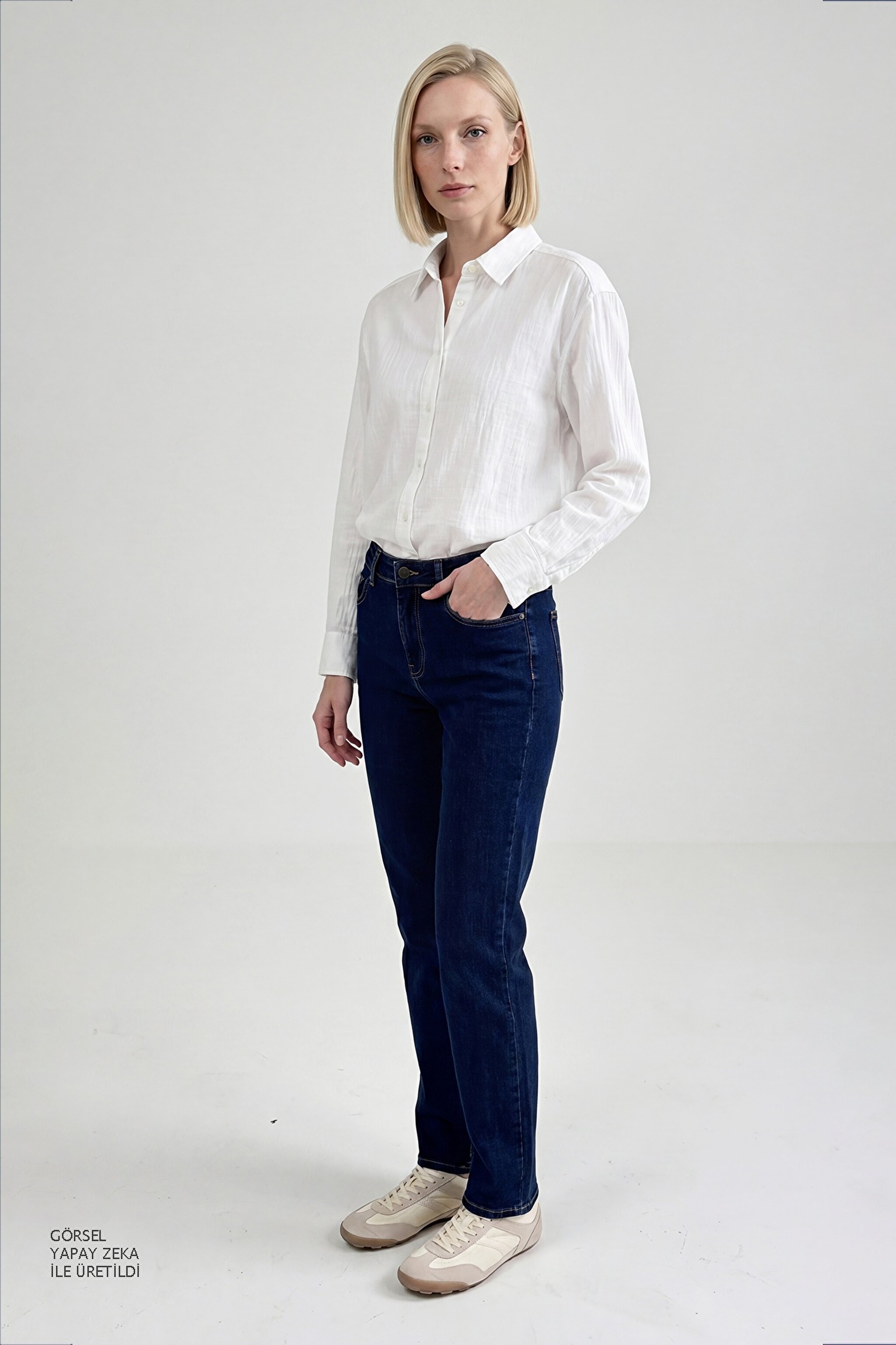 %100 Pamuk Relaxed Fit Rahat Kesim Müslin Gömlek - Off White-W2610109102 (görsel 3)