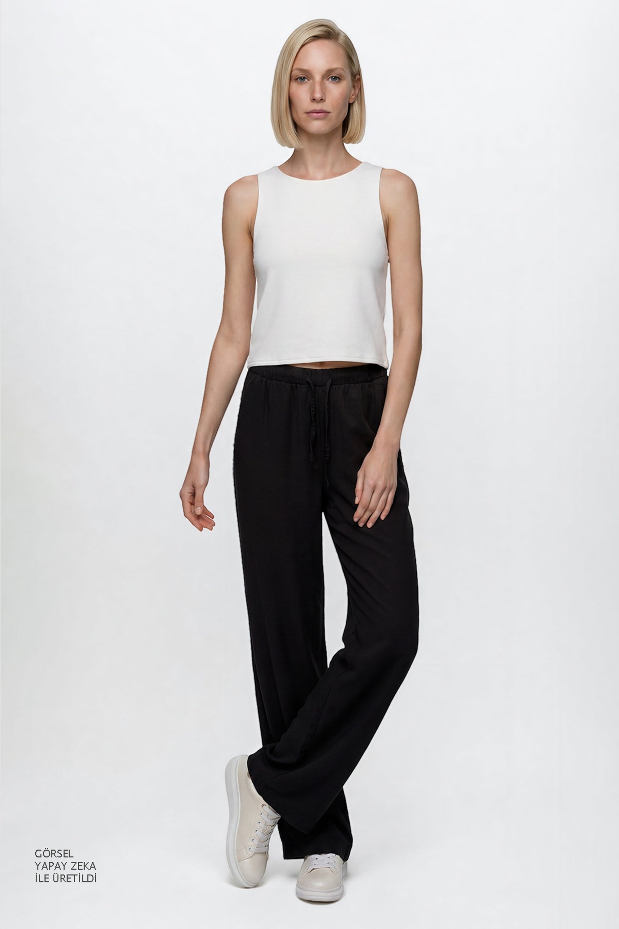 Yumuşak Dokulu Wide Leg Cepli Esnek Pantolon - Black-W2610120001