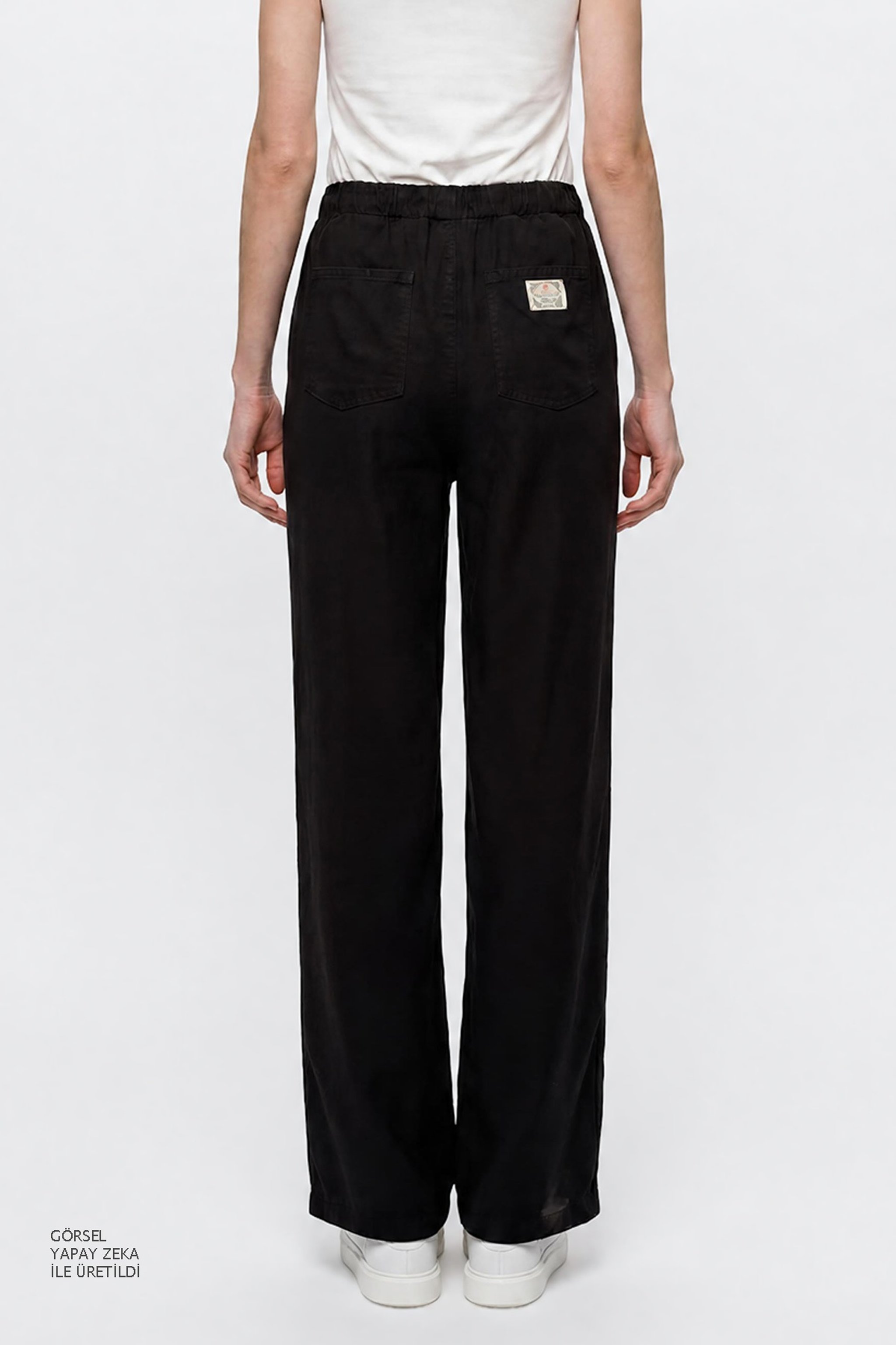 Yumuşak Dokulu Wide Leg Cepli Esnek Pantolon - Black-W2610120001 (görsel 5)