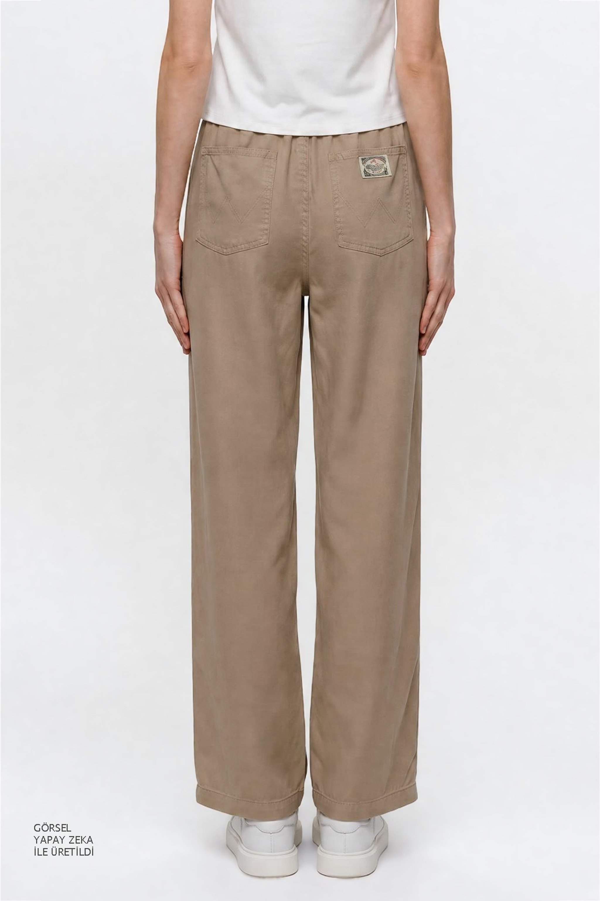 Yumuşak Dokulu Wide Leg Fit Normal Bel Cepli Esnek Pantolon - Beige-W2610120614 (görsel 5)