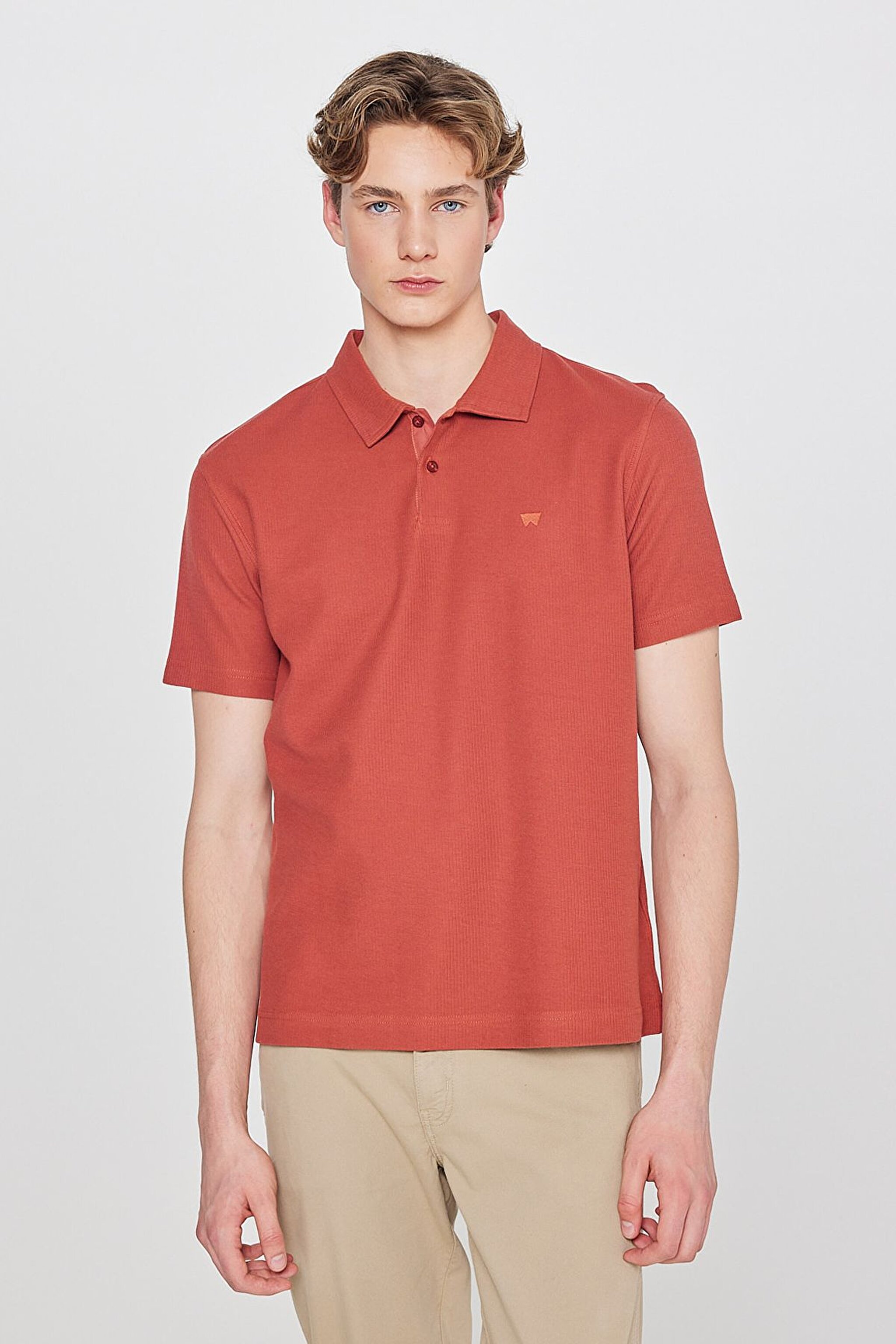 %100 Pamuk Regular Fit Normal Kesim Polo Yaka Tişört - Brick-W2610158222