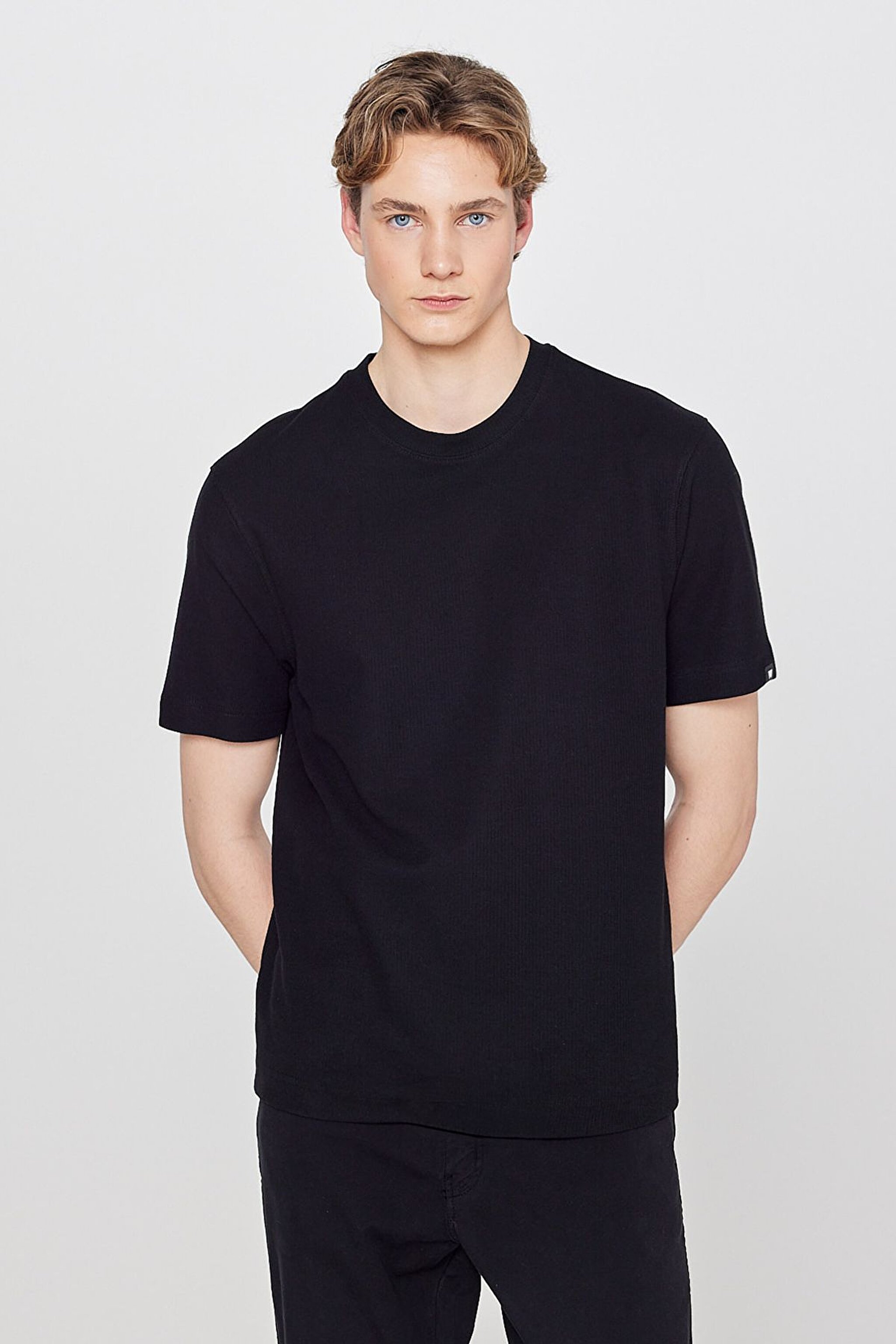 %100 Pamuk Regular Fit Normal Kesim Bisiklet Yaka Basic Premium Tişört - Black-W2610159001 (görsel 2)