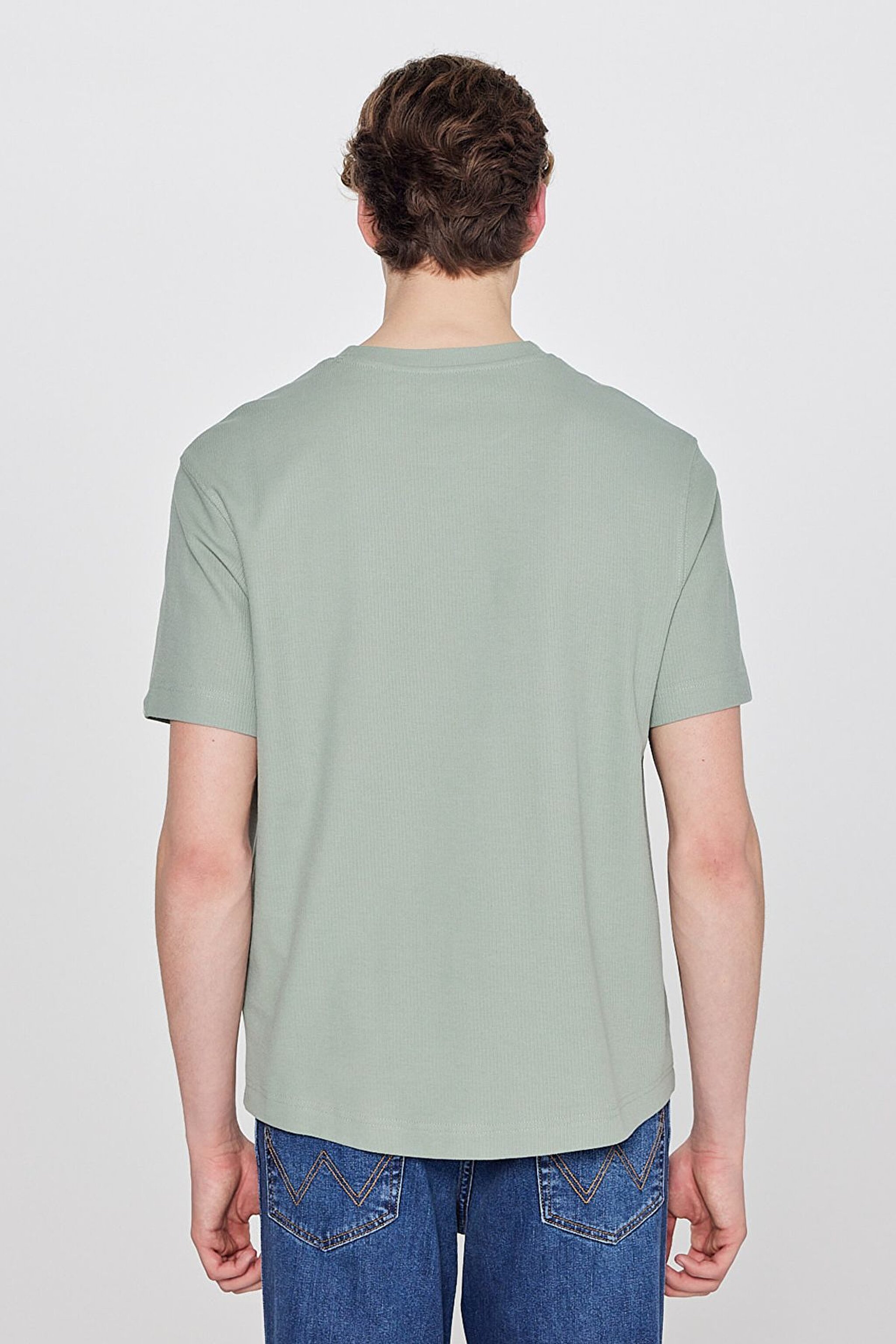 %100 Pamuk Regular Fit Normal Kesim Bisiklet Yaka Basic Premium Tişört - Turquoise-W2610159306 (görsel 5)