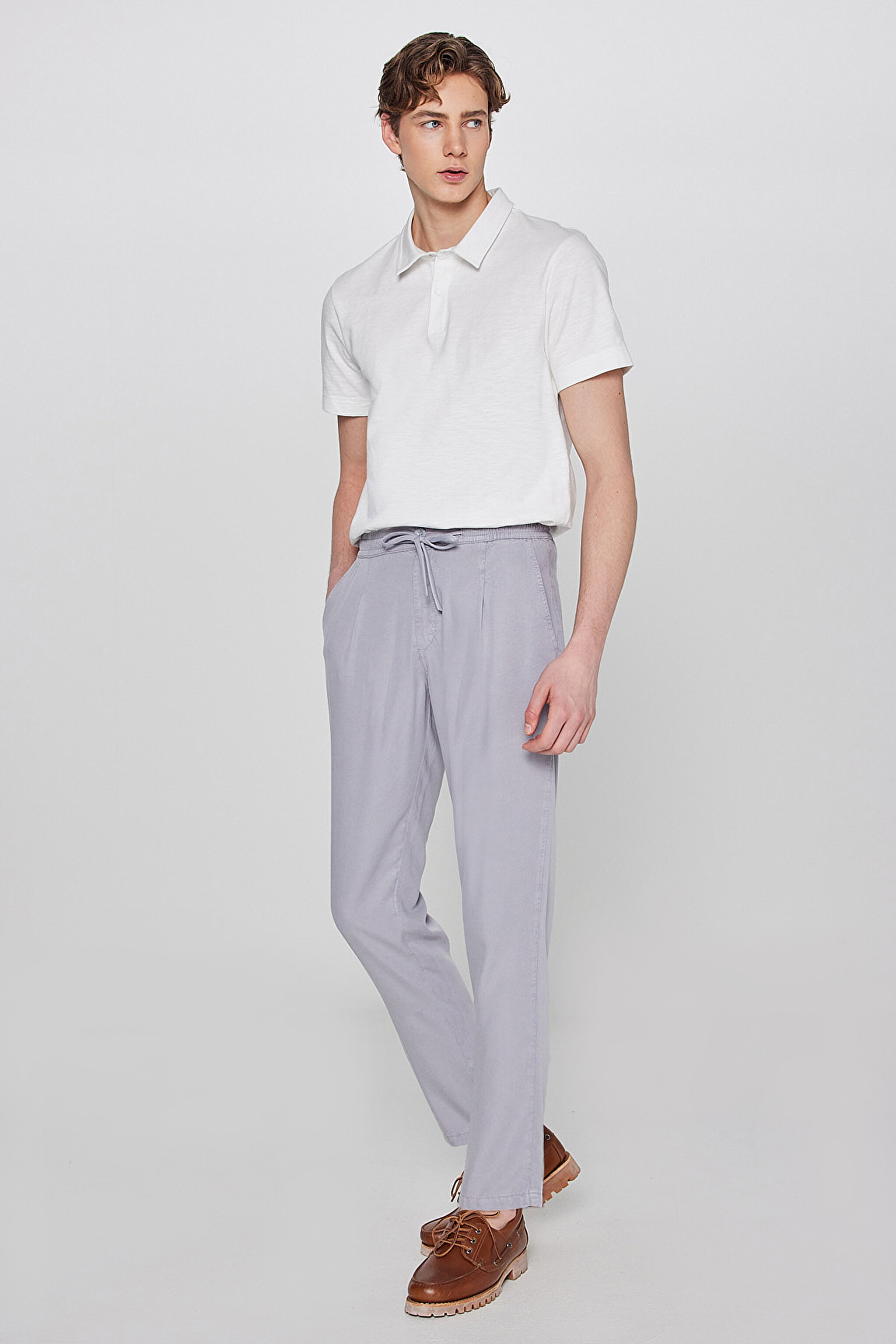 Regular Fit Normal Kesim Yumuşak Dokulu Siyah Pantolon - Gray-W2610167035 (görsel 2)