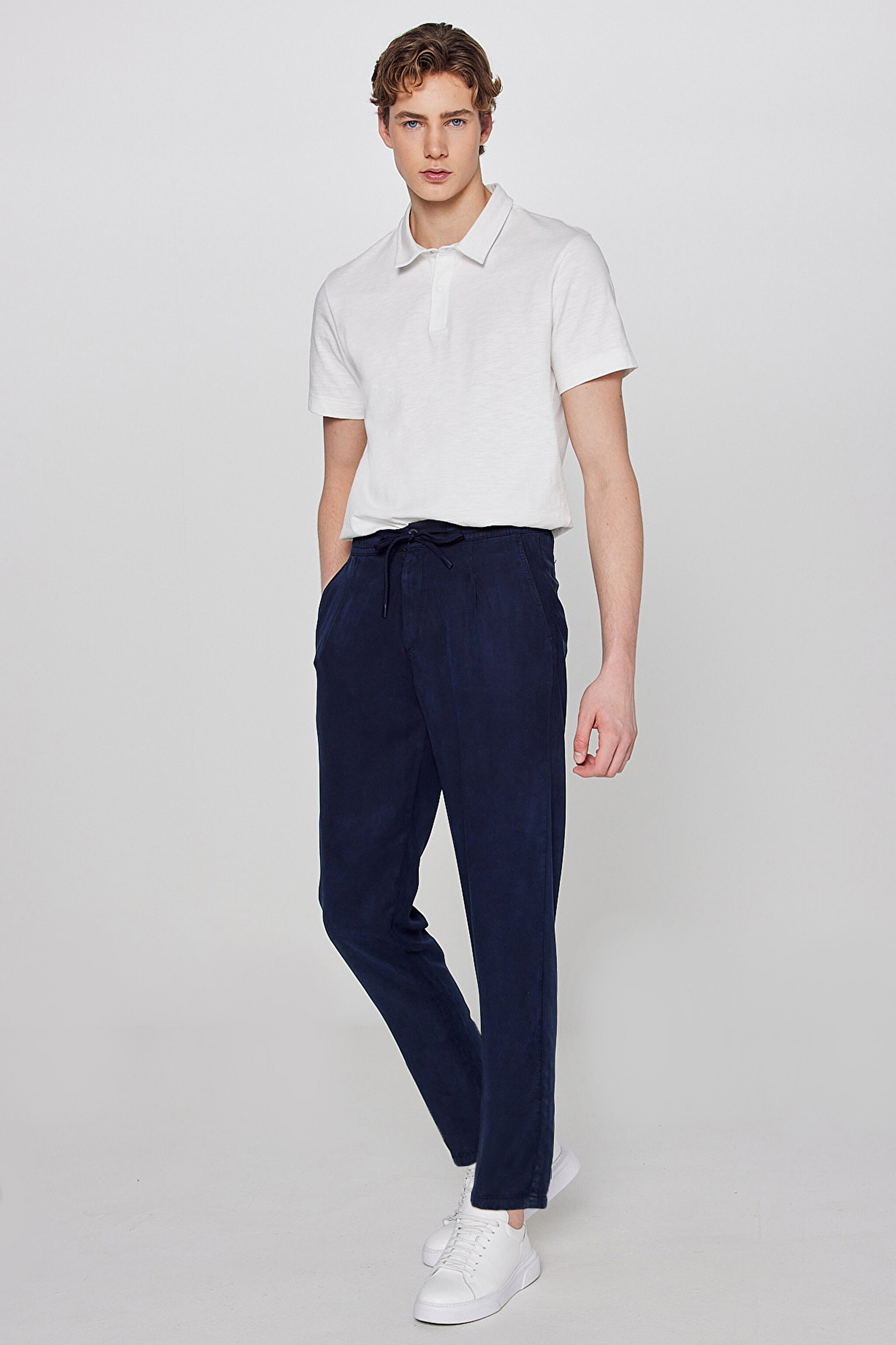 Regular Fit Normal Kesim Yumuşak Dokulu Siyah Pantolon - Navy-W2610167410 (görsel 2)