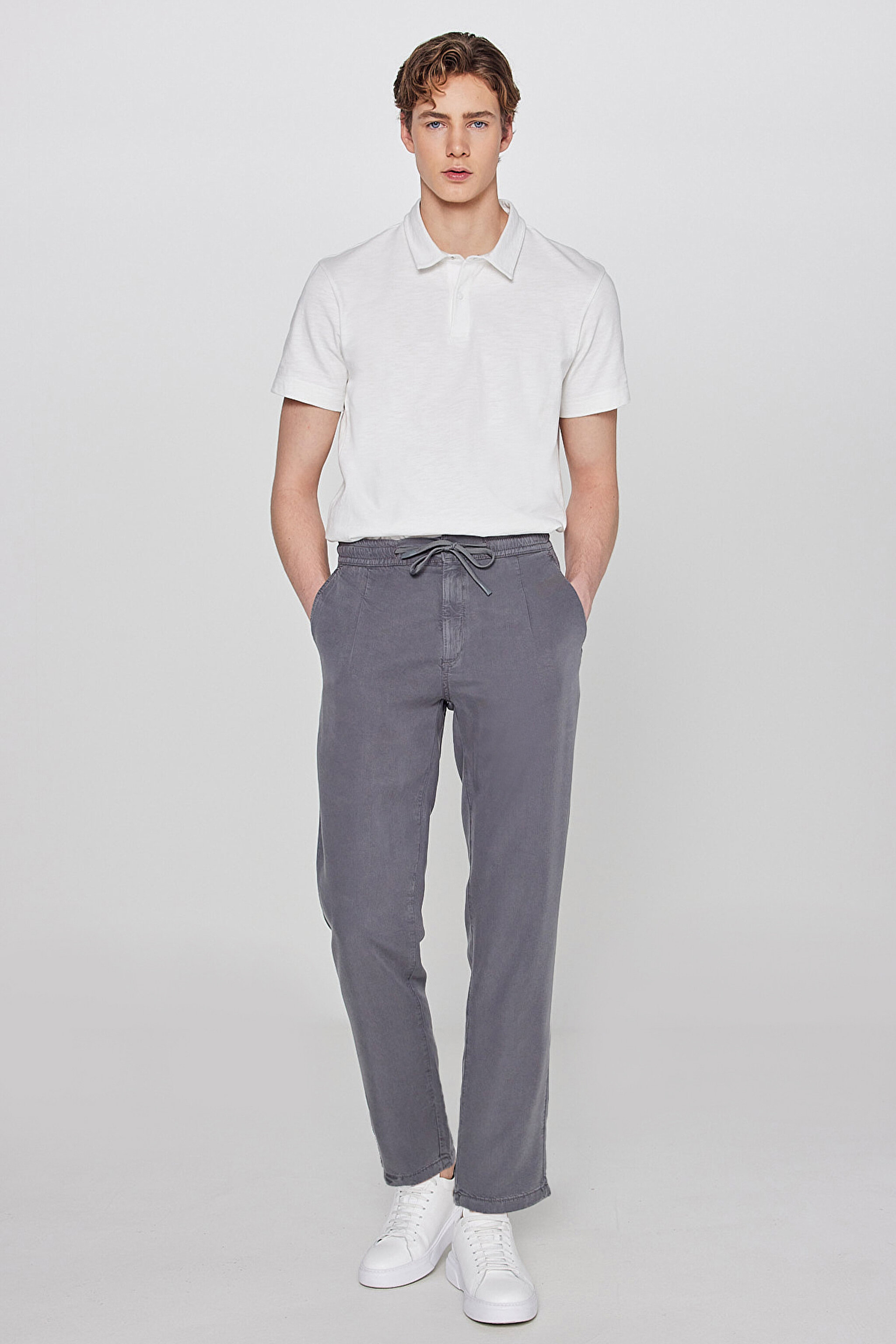 Regular Fit Normal Kesim Yumuşak Dokulu Siyah Pantolon - Dark Grey-W261016793
