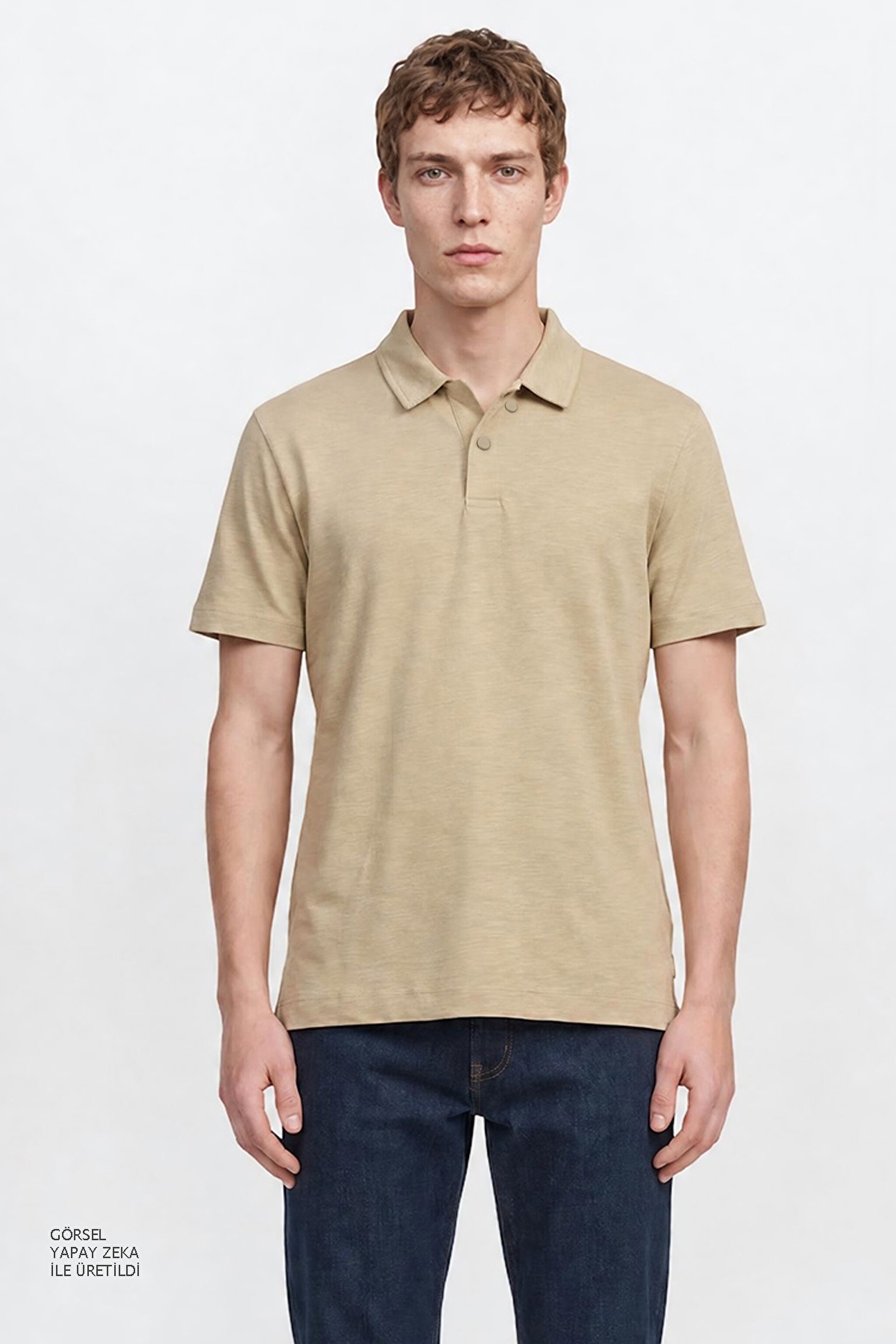 %100 Pamuk Regular Fit Normal Kesim Polo Yaka Tişört - Tea Leaf-W261019337Y