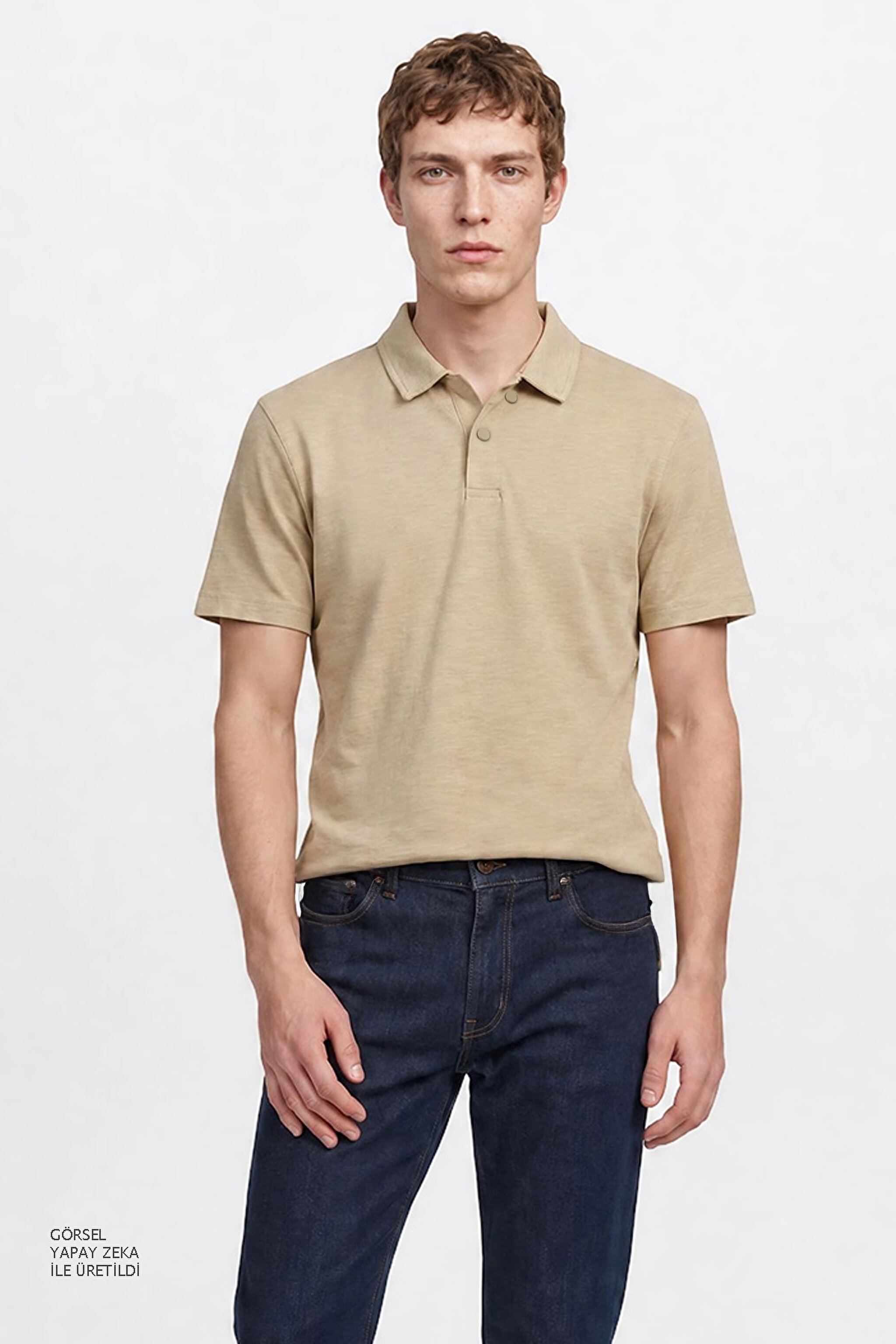 %100 Pamuk Regular Fit Normal Kesim Polo Yaka Tişört - Tea Leaf-W261019337Y (görsel 2)
