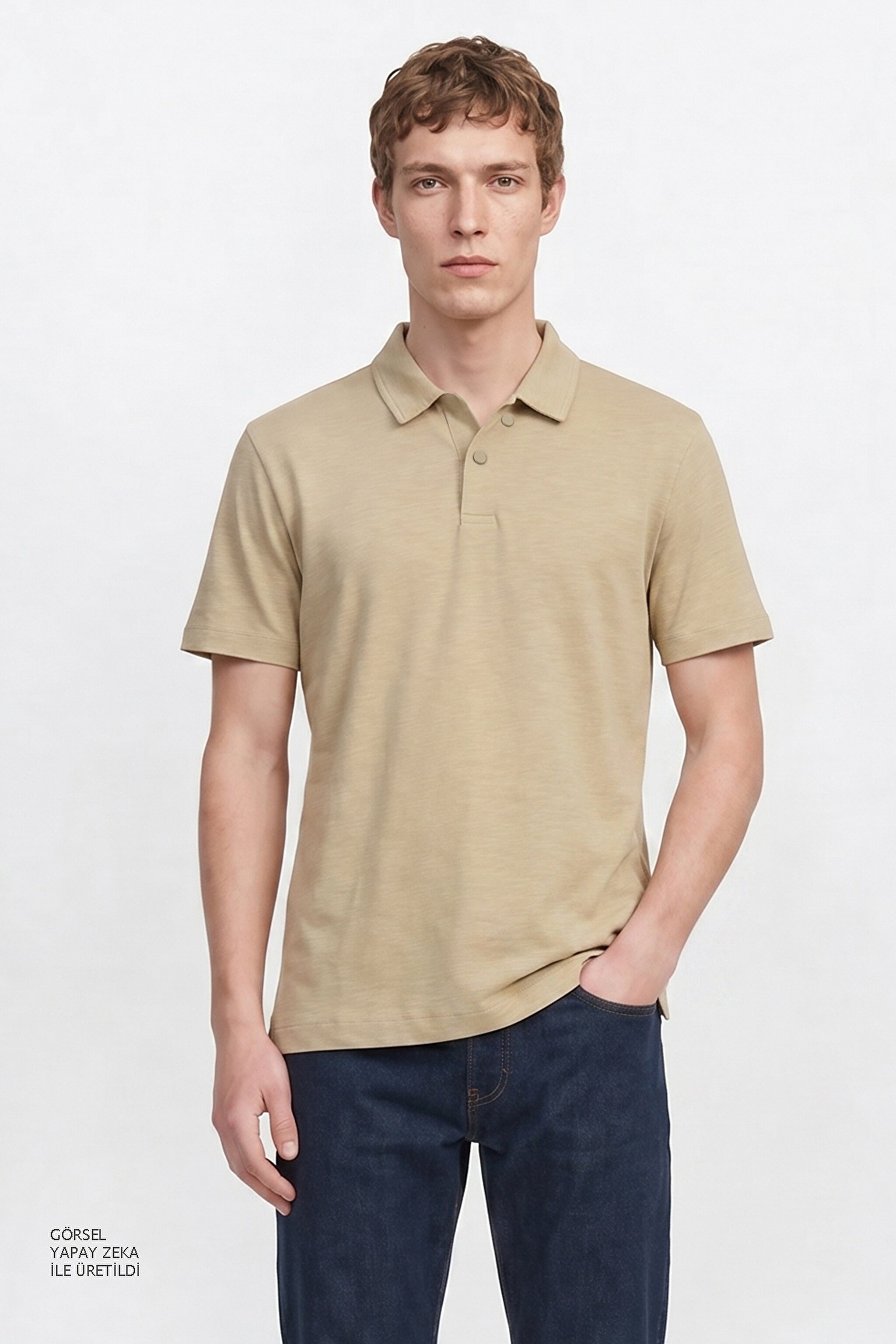 %100 Pamuk Regular Fit Normal Kesim Polo Yaka Tişört - Tea Leaf-W261019337Y (görsel 4)