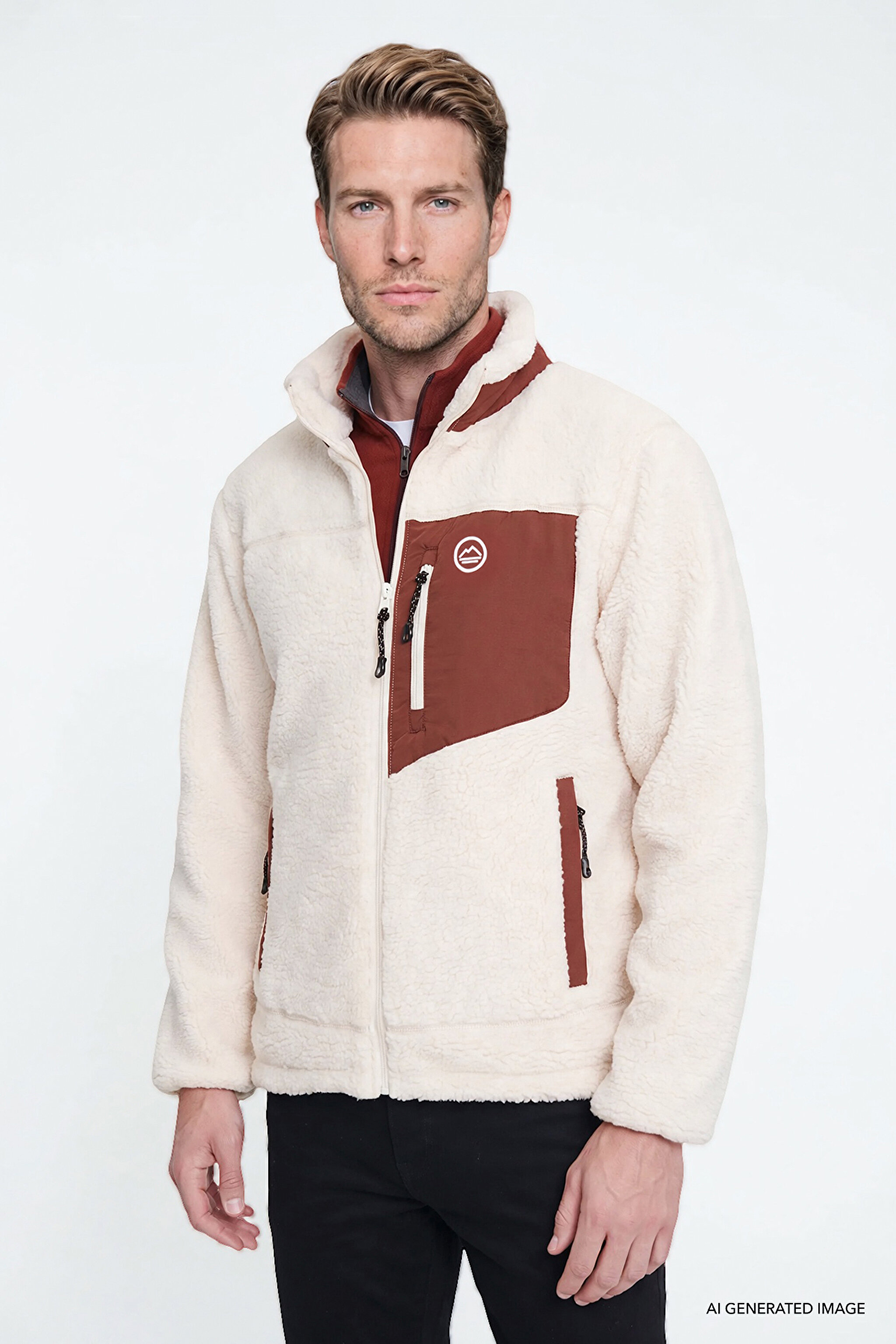 Regular Fit Normal Kesim Dik Yaka Tam Fermuarlı Cepli Sherpa Sweatshirt Polar - Ecru-W2620003104 (görsel 3)