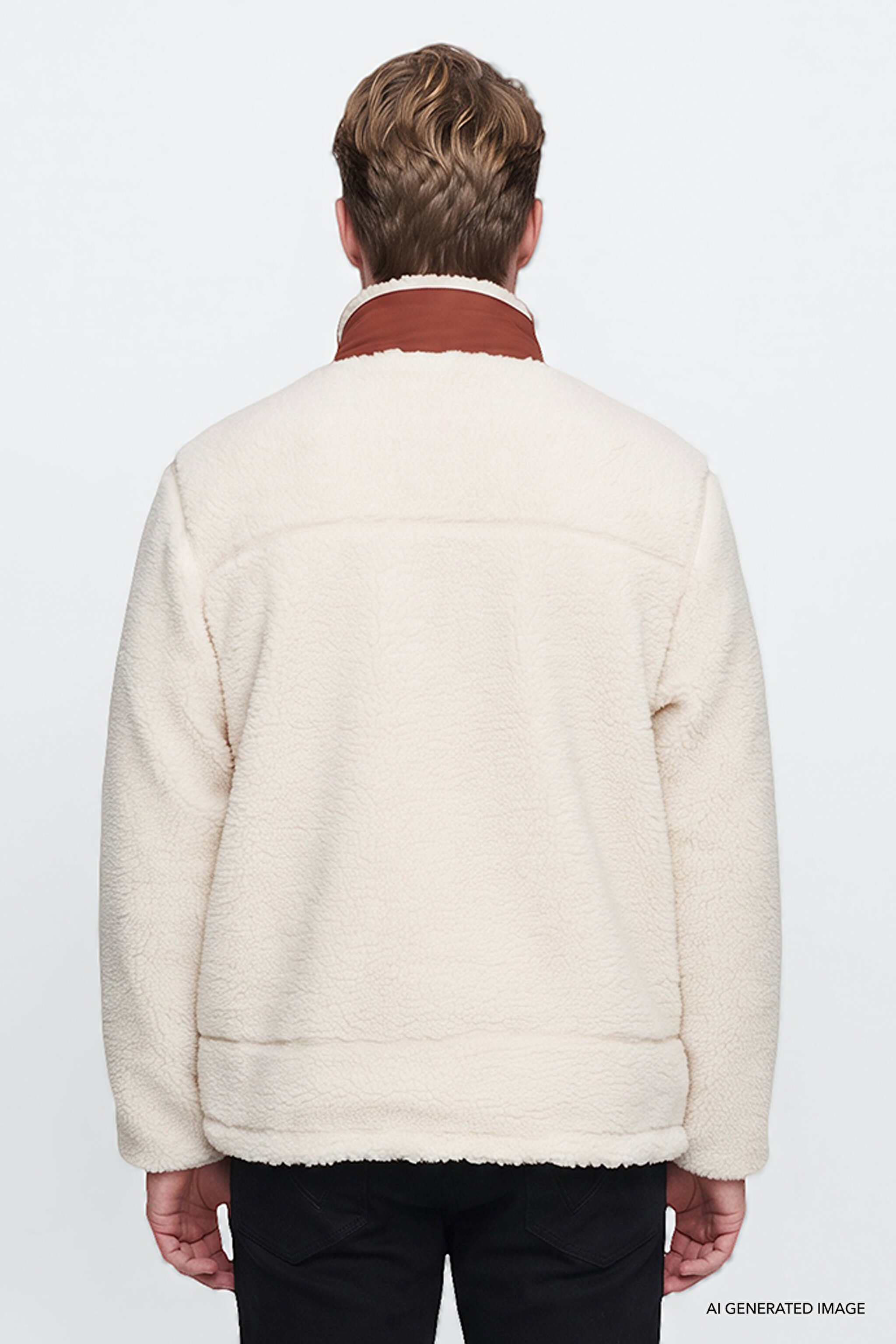 Regular Fit Normal Kesim Dik Yaka Tam Fermuarlı Cepli Sherpa Sweatshirt Polar - Ecru-W2620003104 (görsel 5)