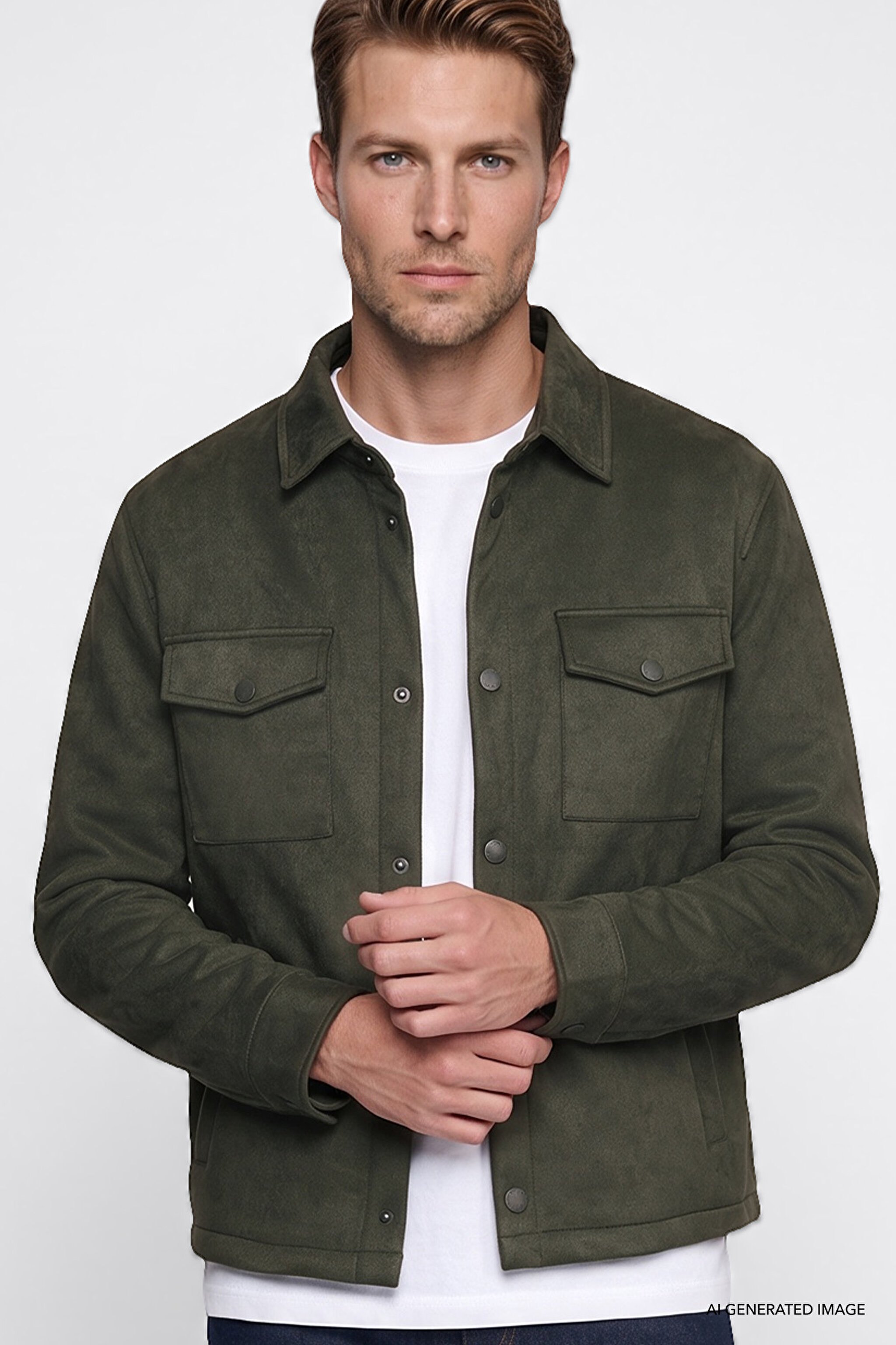 Regular Fit Normal Kesim Gömlek Yaka Cepli Bomber Ceket - KHAKI-W2620022801