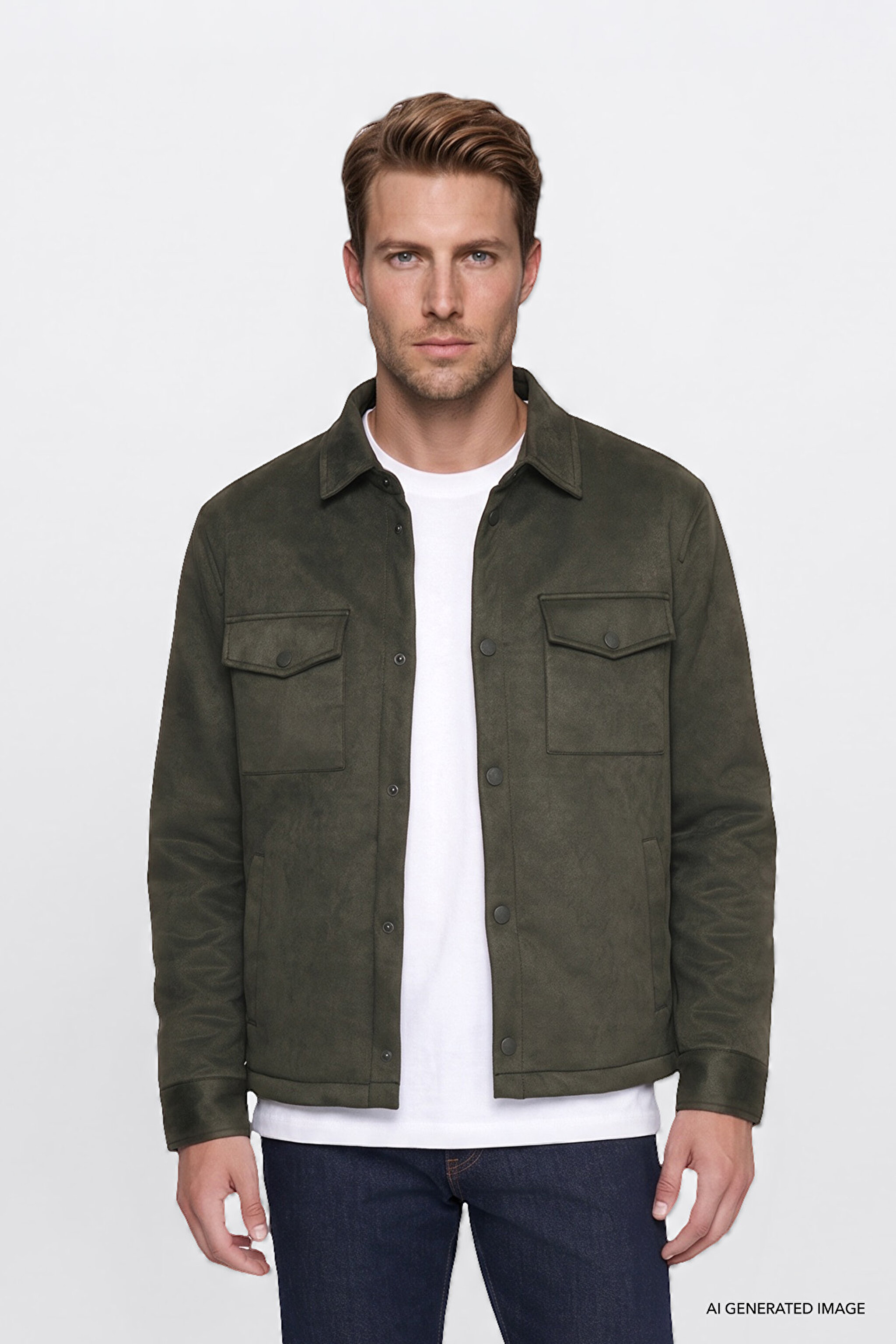 Regular Fit Normal Kesim Gömlek Yaka Cepli Bomber Ceket - KHAKI-W2620022801 (görsel 3)