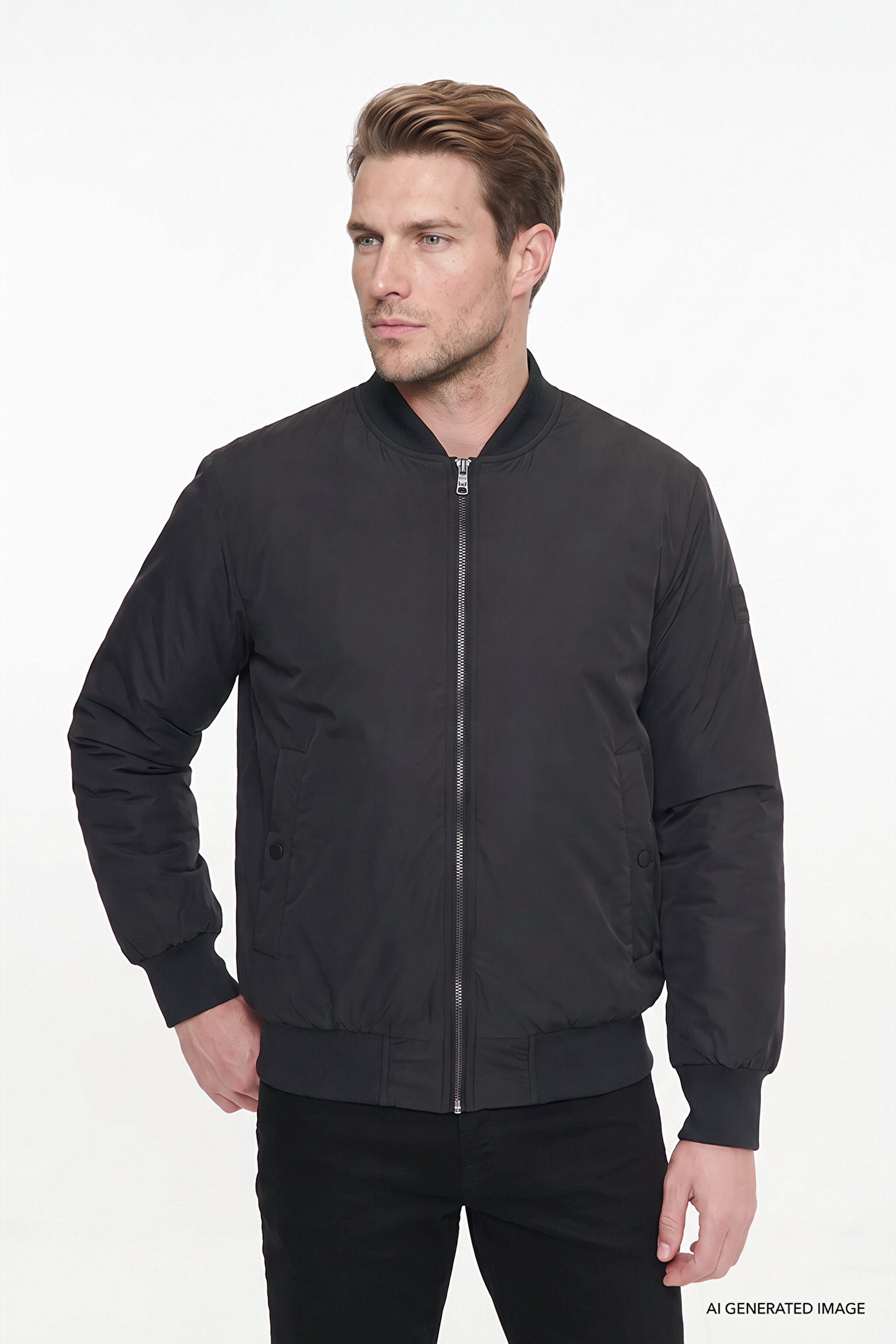 Regular Fit Normal Kesim Gömlek Yaka Cepli Bomber Ceket - Black-W2620029001 (görsel 3)