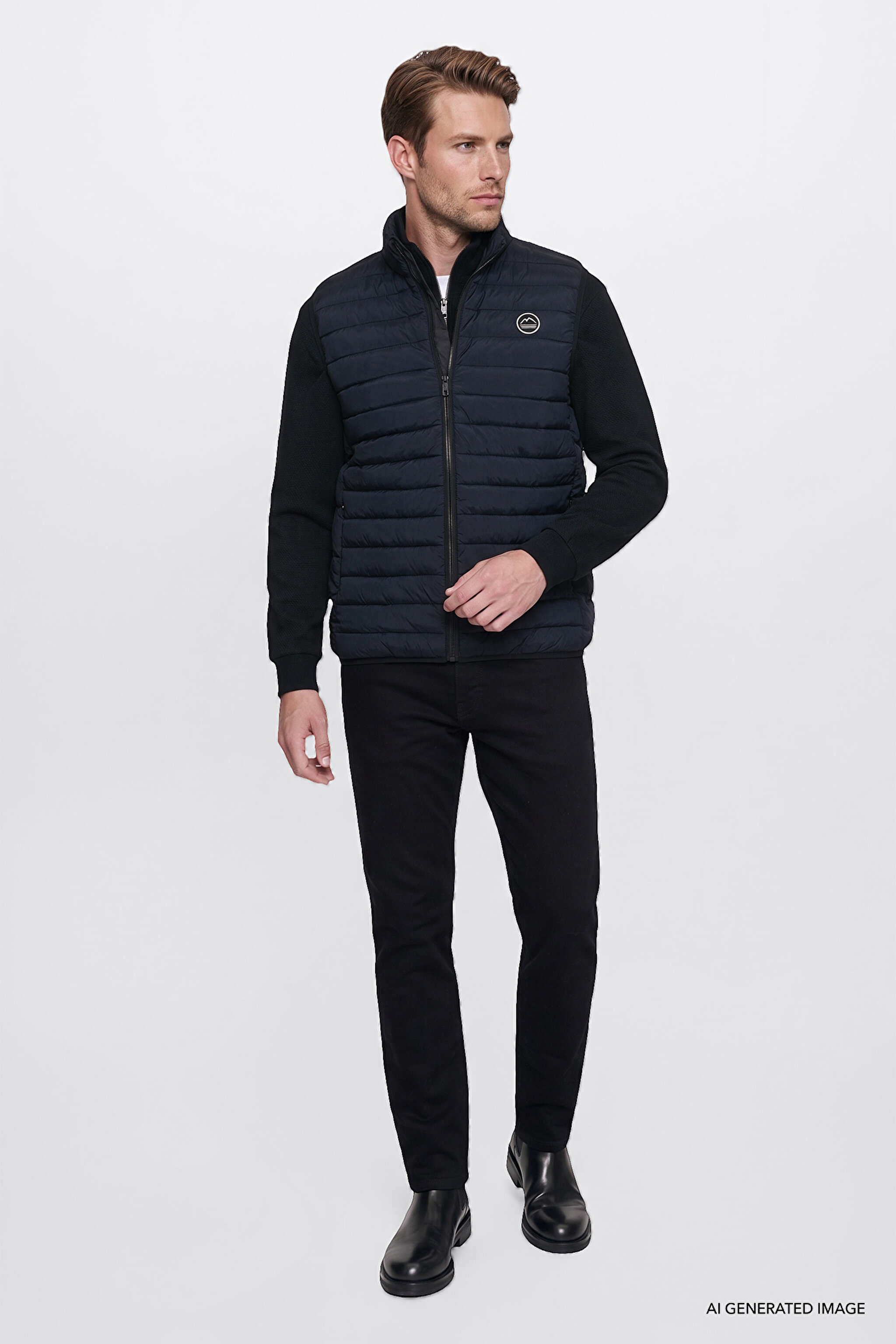 Regular Fit Normal Kesim Dik Yaka Cepli Şişme Yelek - Black-W2620057001 (görsel 2)