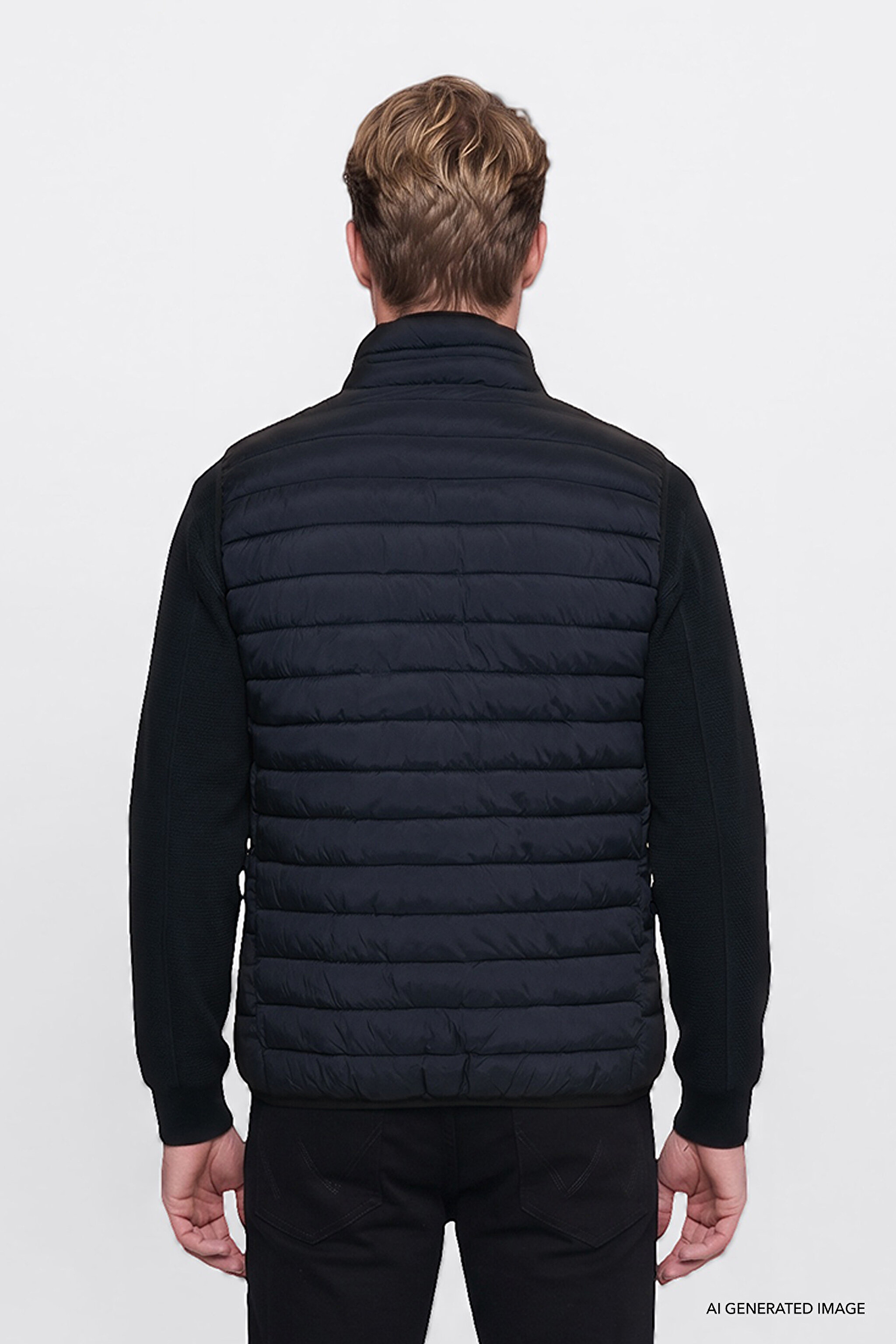 Regular Fit Normal Kesim Dik Yaka Cepli Şişme Yelek - Black-W2620057001 (görsel 4)