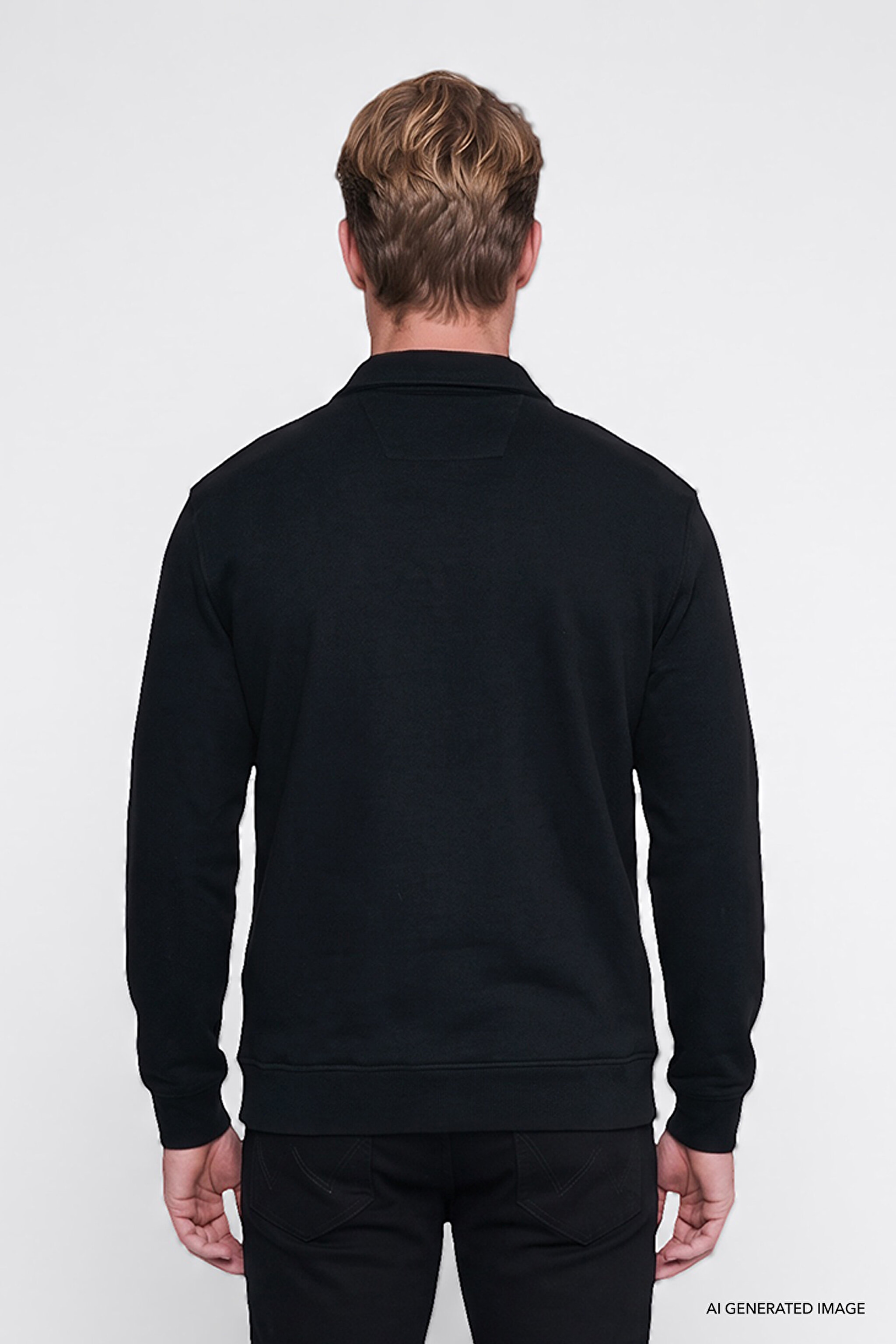 Pamuklu Relaxed Fit Dik Yaka Fermuarlı Selanik Örgü Sweatshirt - Black-W2620068001 (görsel 5)
