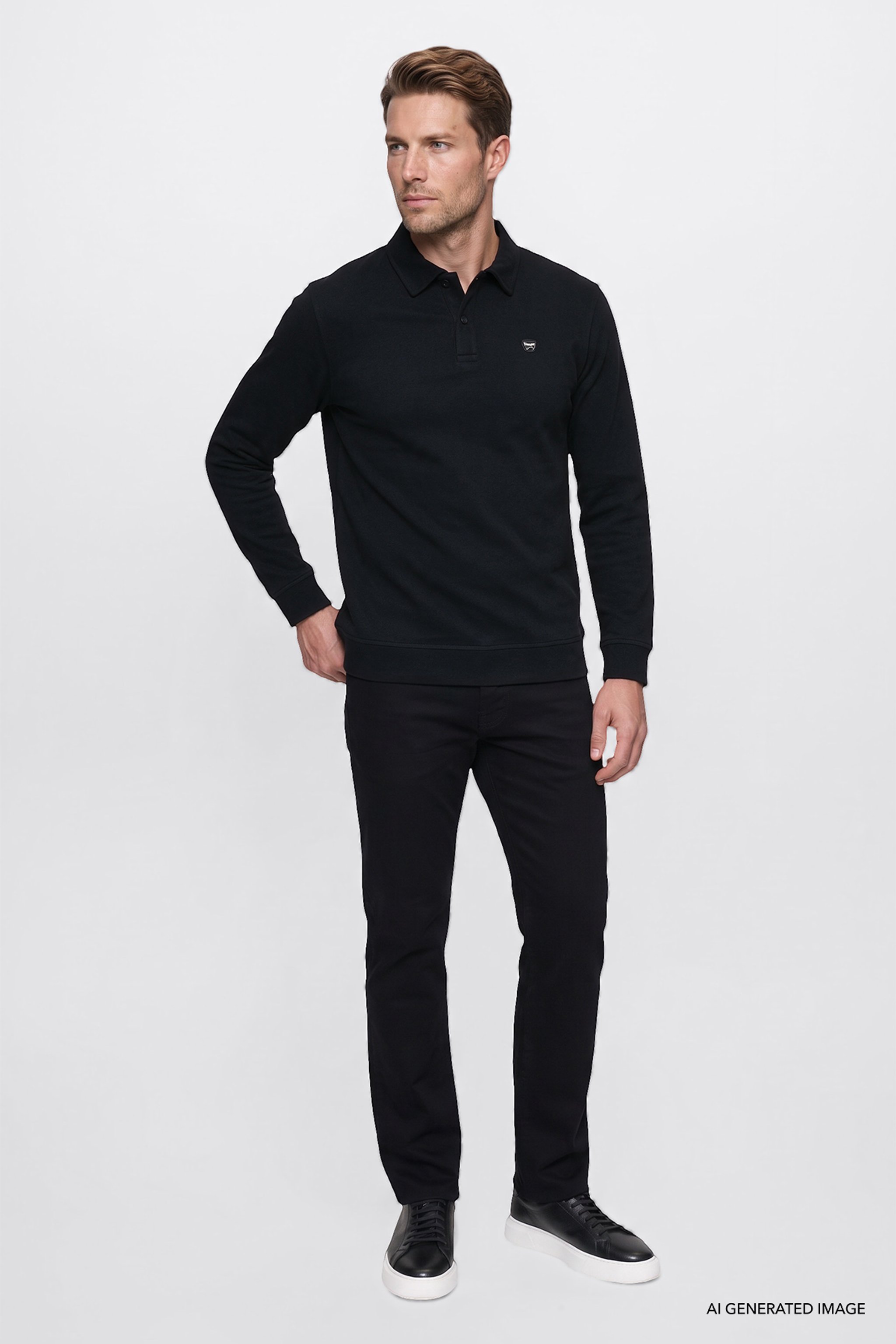 Pamuklu Selanik Regular Fit Normal Kesim Polo Yaka Sweatshirt - Black-W2620070001 (görsel 2)