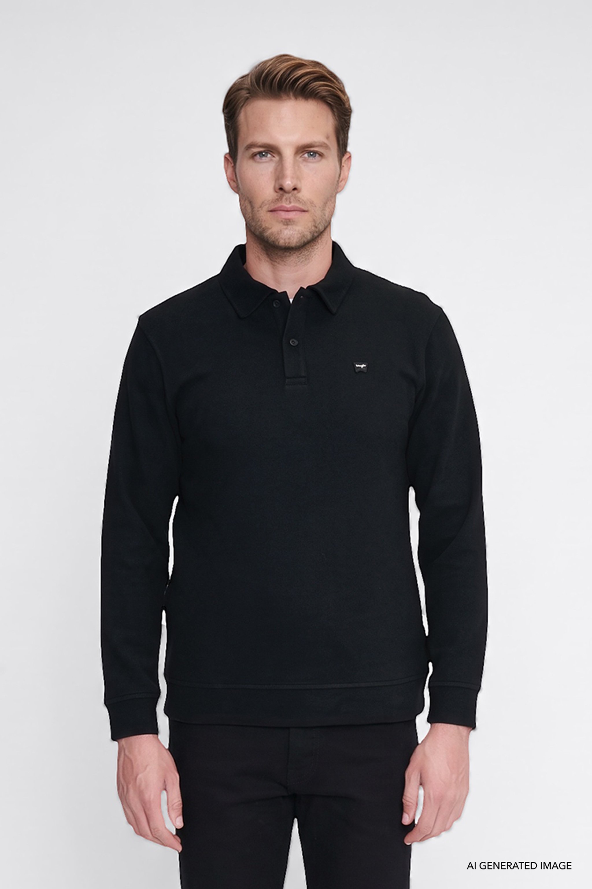 Pamuklu Selanik Regular Fit Normal Kesim Polo Yaka Sweatshirt - Black-W2620070001 (görsel 3)