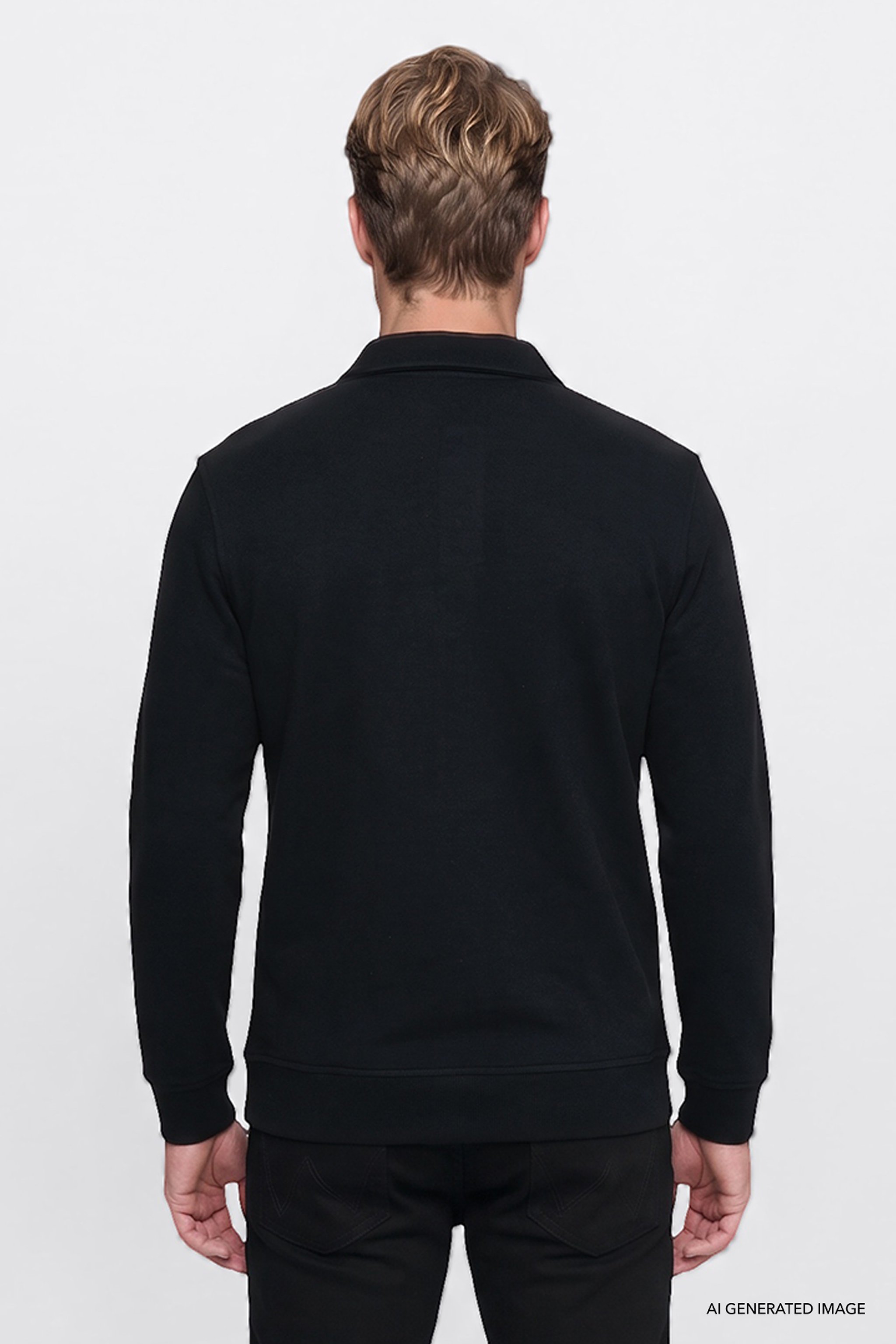 Pamuklu Selanik Regular Fit Normal Kesim Polo Yaka Sweatshirt - Black-W2620070001 (görsel 5)