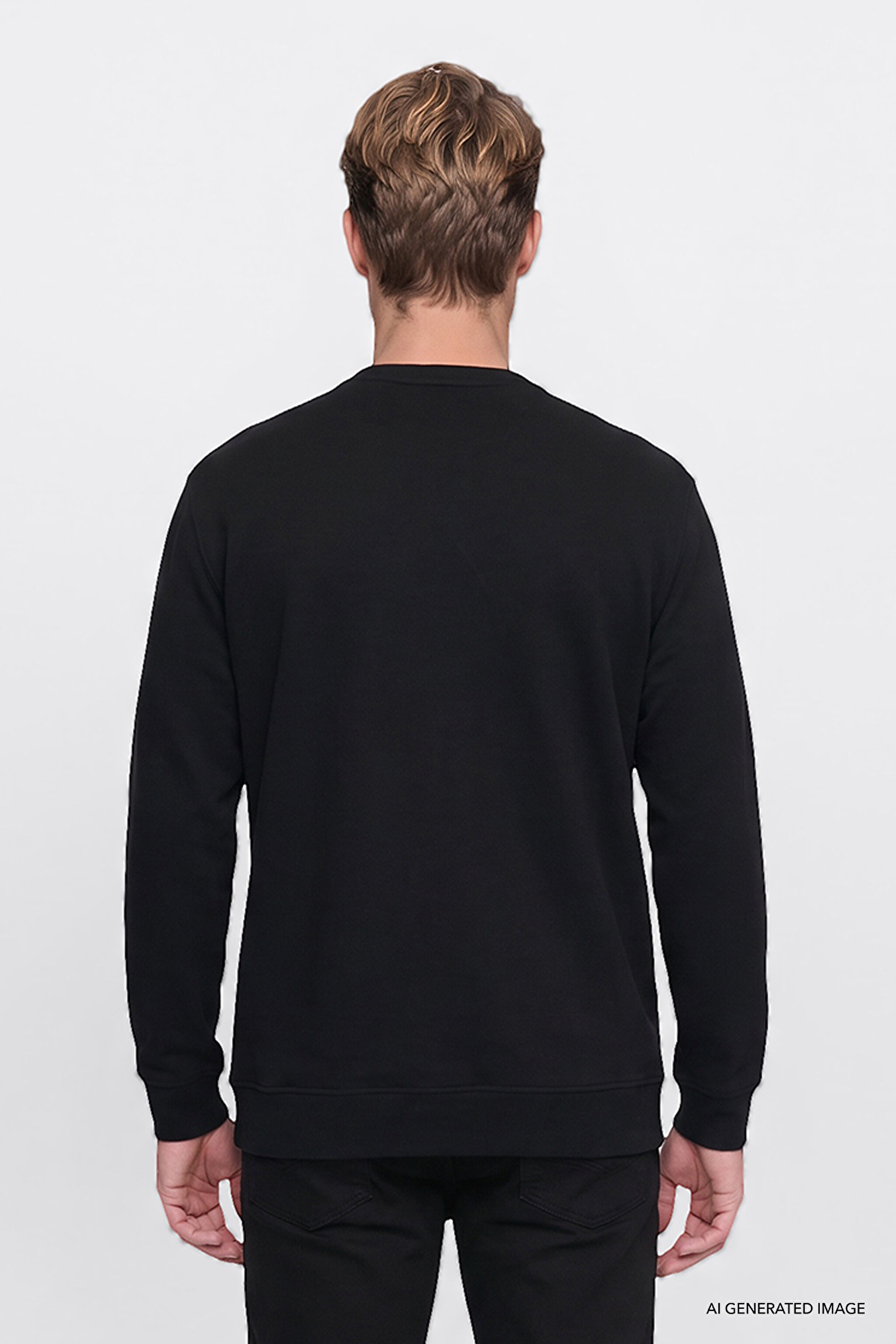 Pamuklu Selanik Regular Fit Normal Kesim Bisiklet Yaka Sweatshirt - Black-W2620080001 (görsel 4)