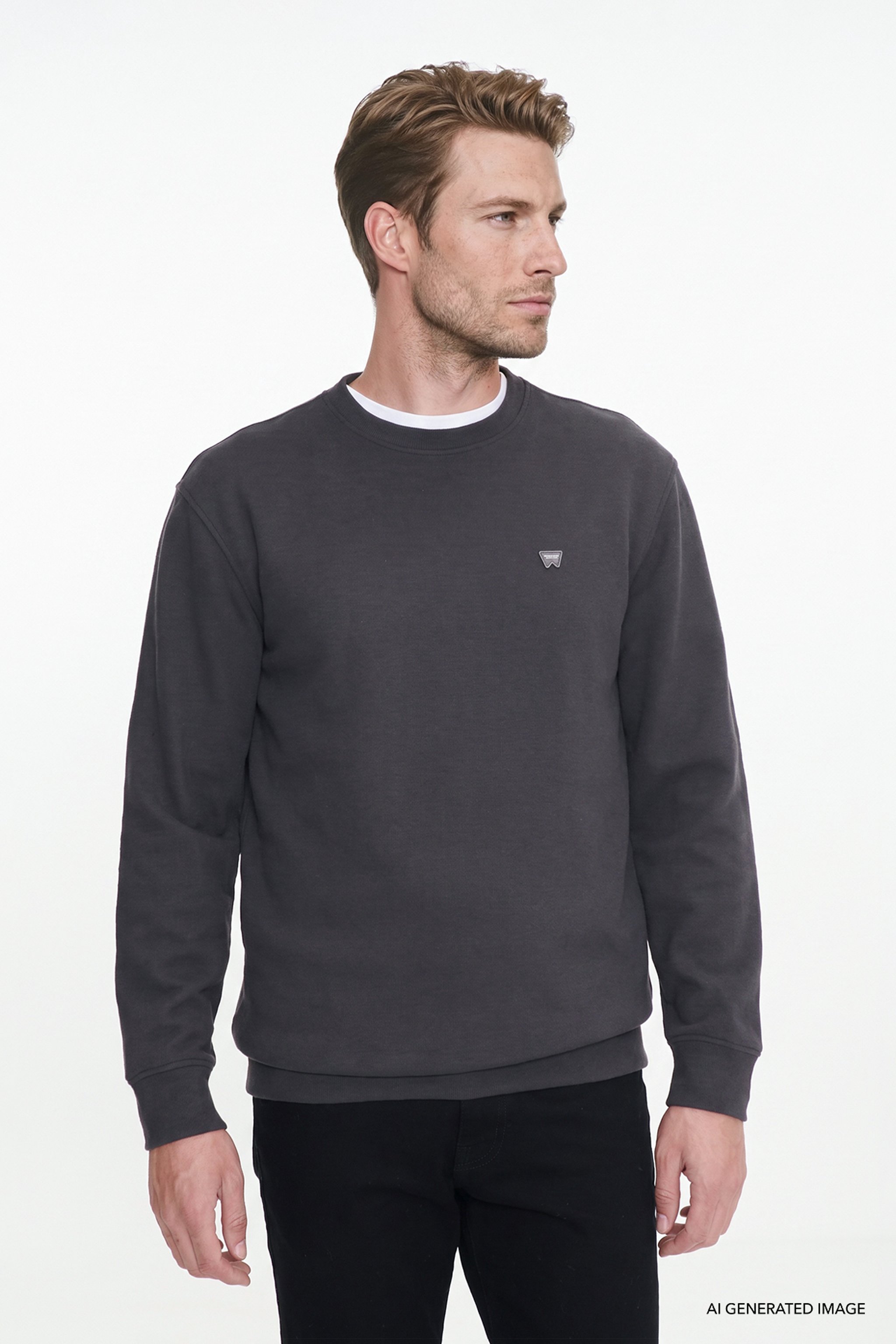 Pamuklu Selanik Regular Fit Normal Kesim Bisiklet Yaka Sweatshirt - Anthracita-W2620080003 (görsel 3)