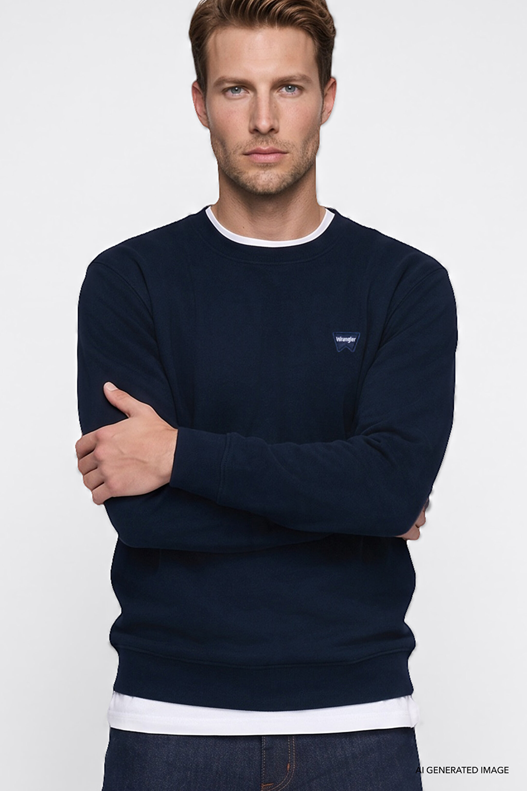Pamuklu Selanik Regular Fit Normal Kesim Bisiklet Yaka Sweatshirt - Navy-W2620080410