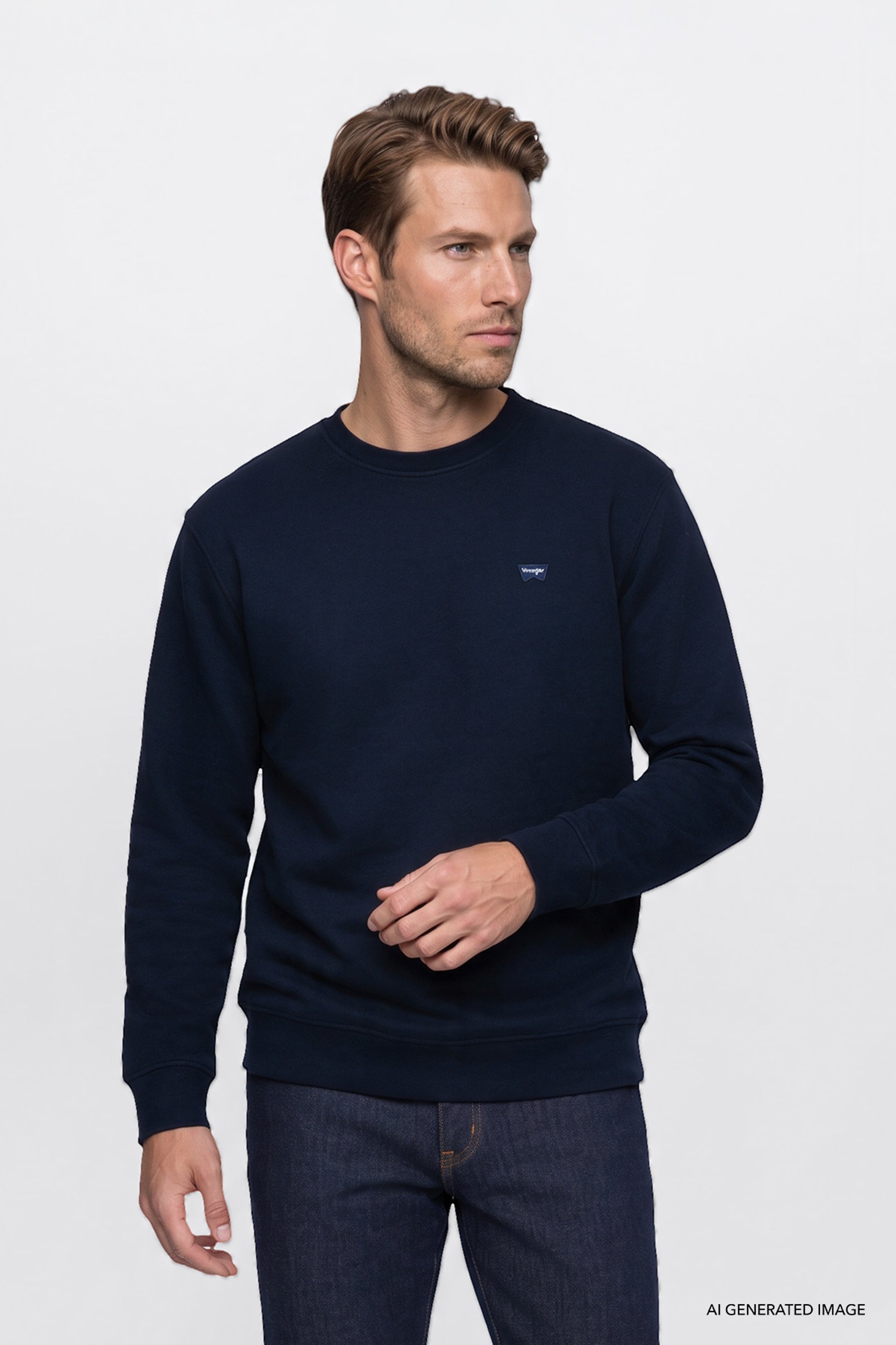 Pamuklu Selanik Regular Fit Normal Kesim Bisiklet Yaka Sweatshirt - Navy-W2620080410 (görsel 3)