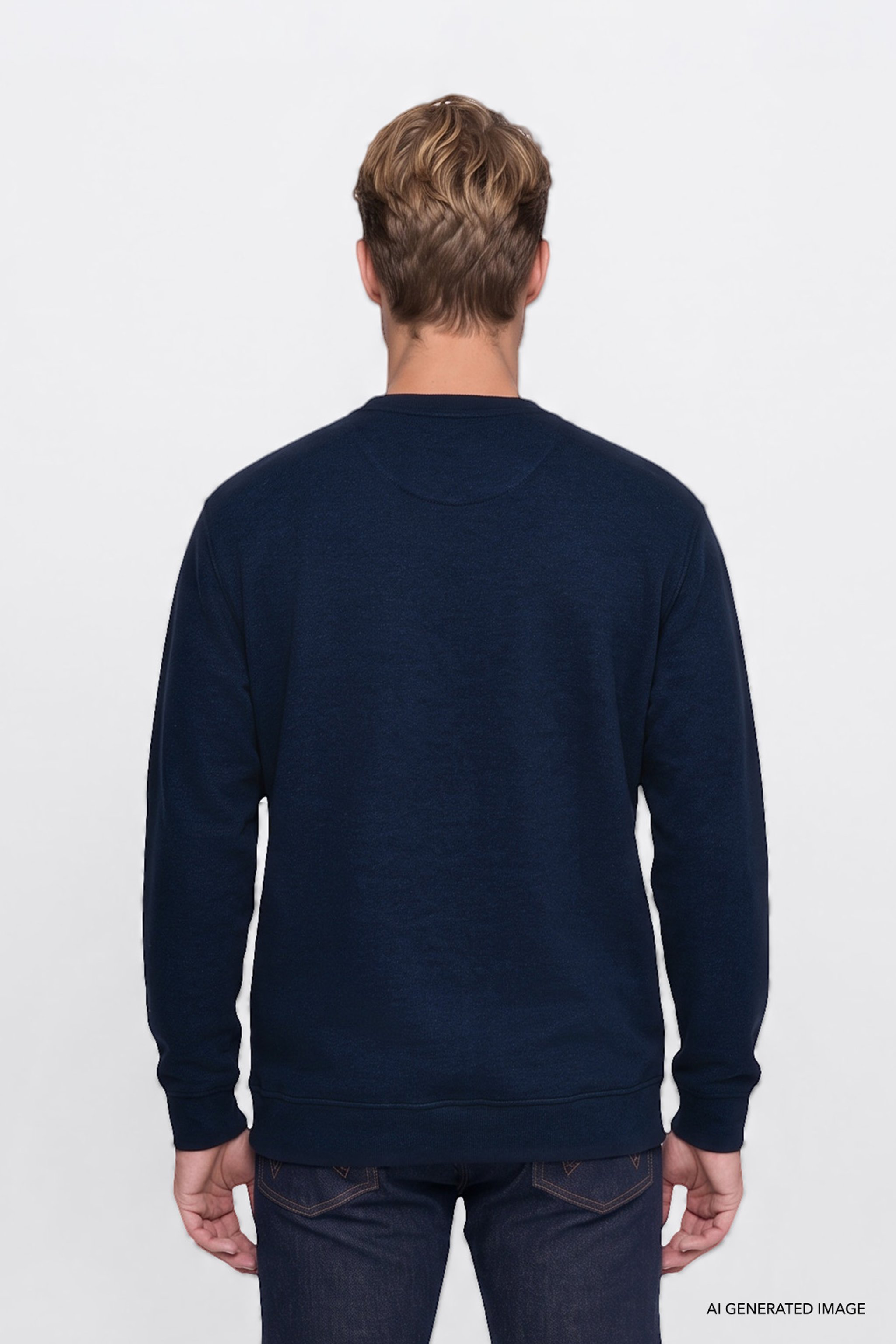Pamuklu Selanik Regular Fit Normal Kesim Bisiklet Yaka Sweatshirt - Navy-W2620080410 (görsel 4)