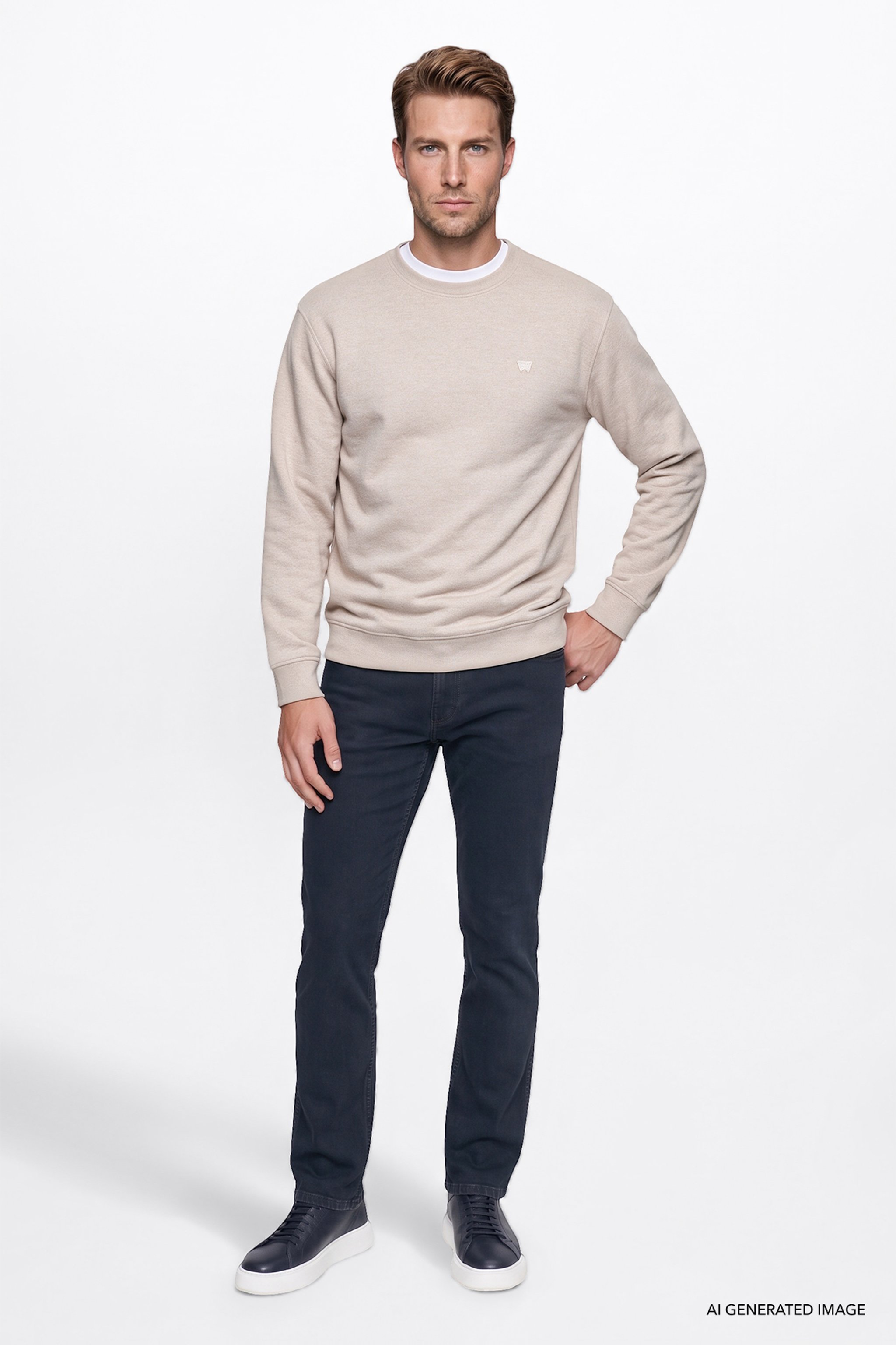 Pamuklu Selanik Regular Fit Normal Kesim Bisiklet Yaka Sweatshirt - Beige Melange-W2620080500 (görsel 2)