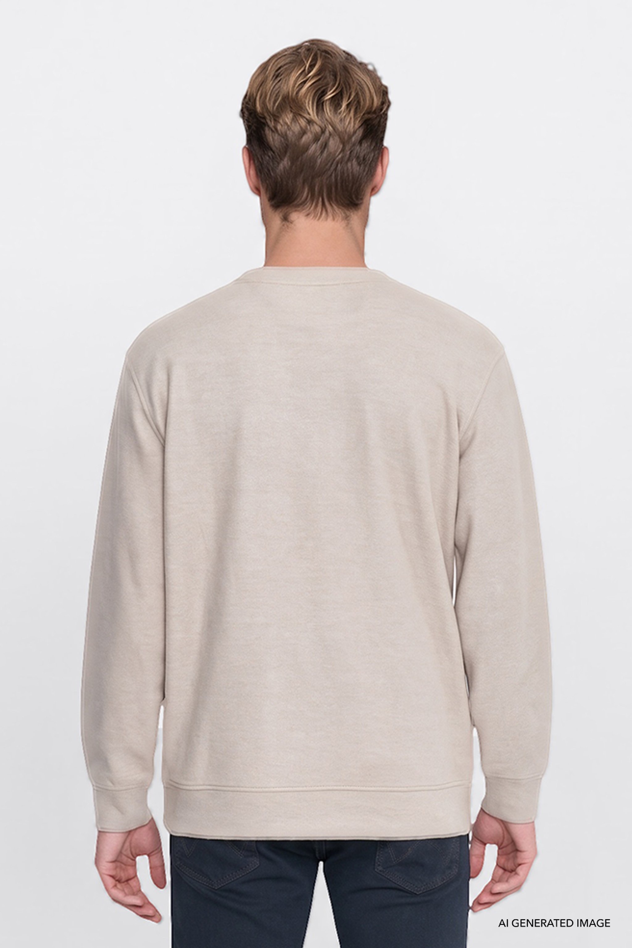 Pamuklu Selanik Regular Fit Normal Kesim Bisiklet Yaka Sweatshirt - Beige Melange-W2620080500 (görsel 4)