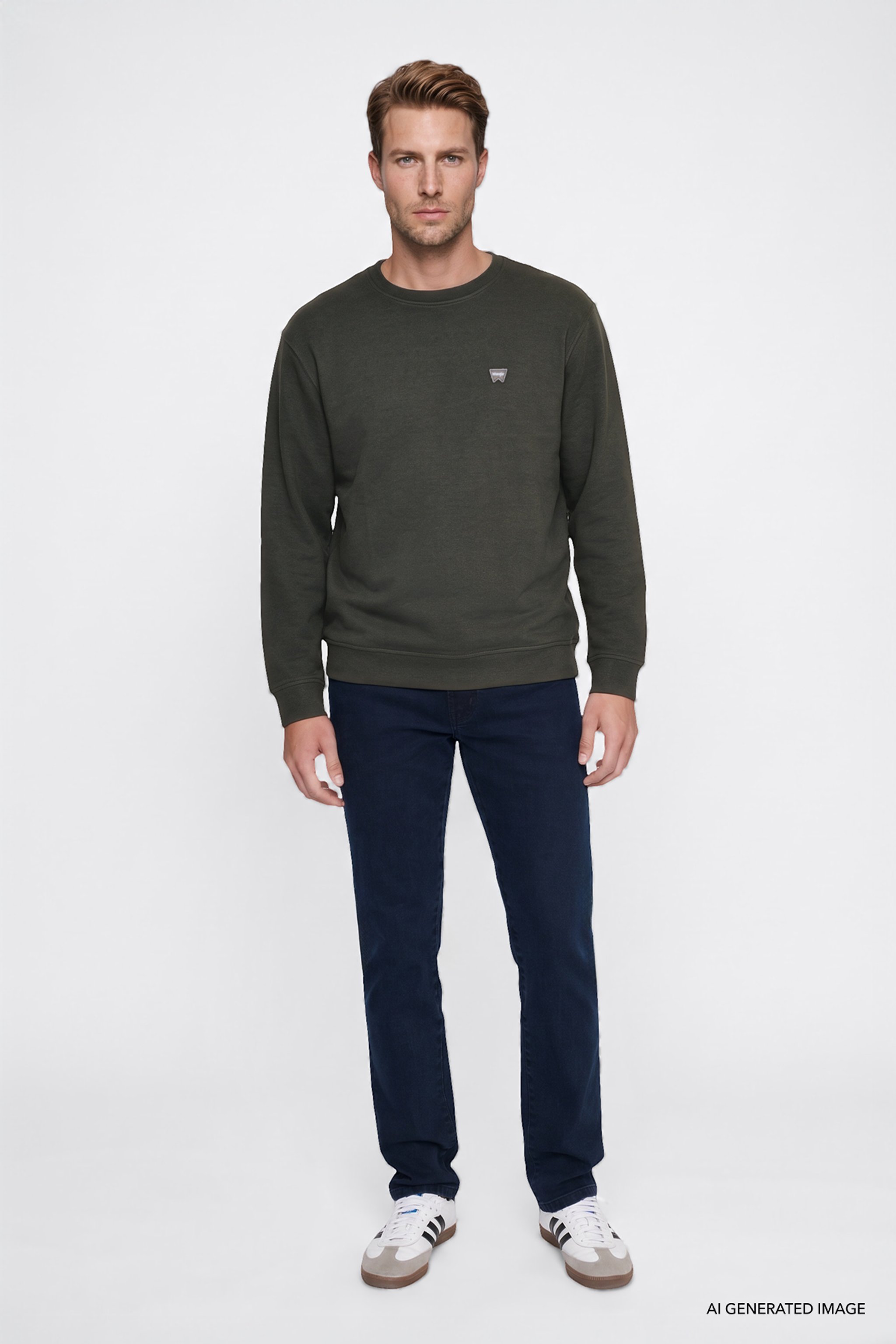 Pamuklu Selanik Regular Fit Normal Kesim Bisiklet Yaka Sweatshirt - KHAKI-W2620080801 (görsel 3)